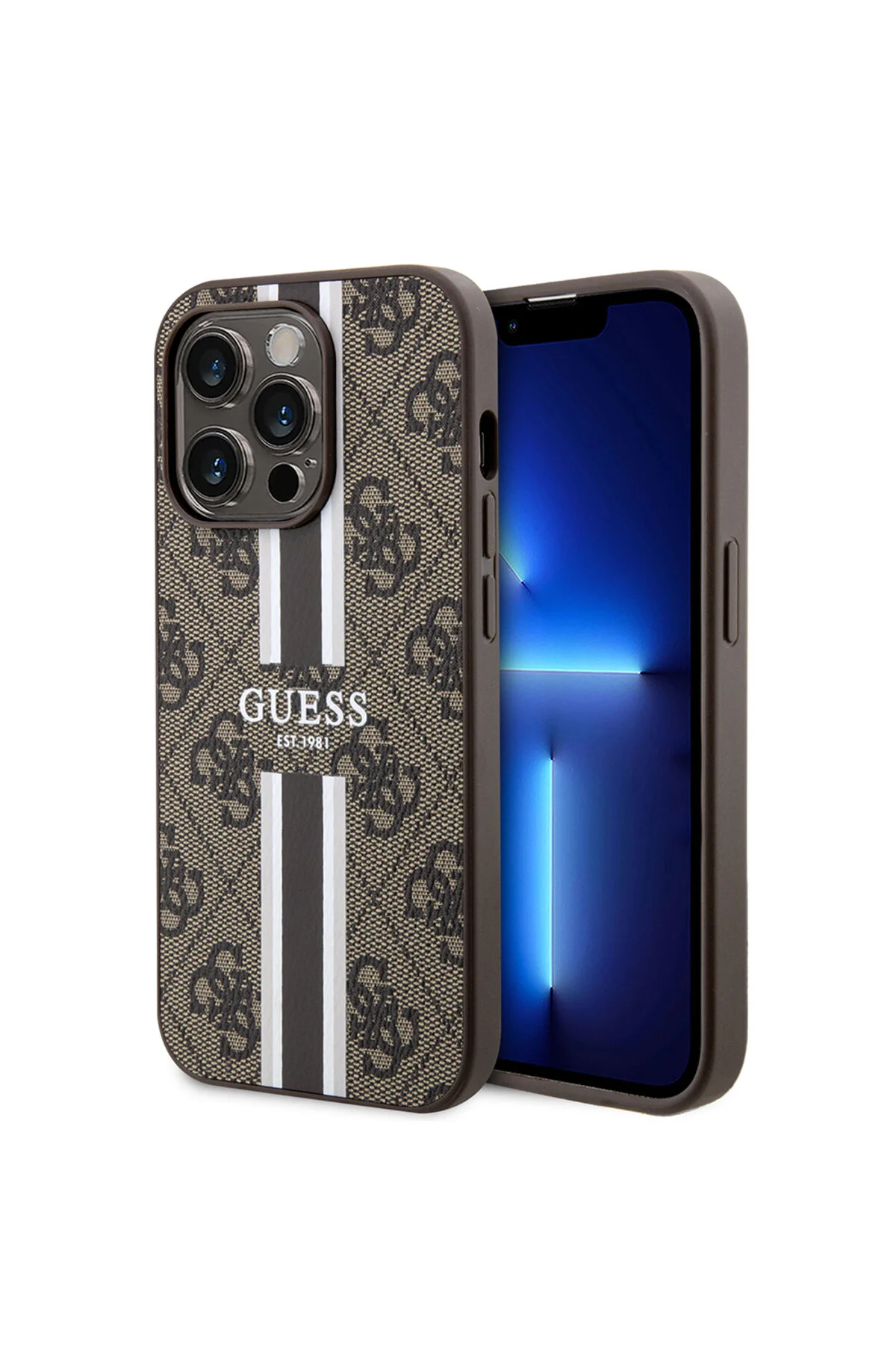 کاور و قاب IPHONE 15 PRO CASE GUESS LICENSED MAGSAFE CHARGING ویژه طرح راه 4G دار قهوه ای اورجینال Guess
