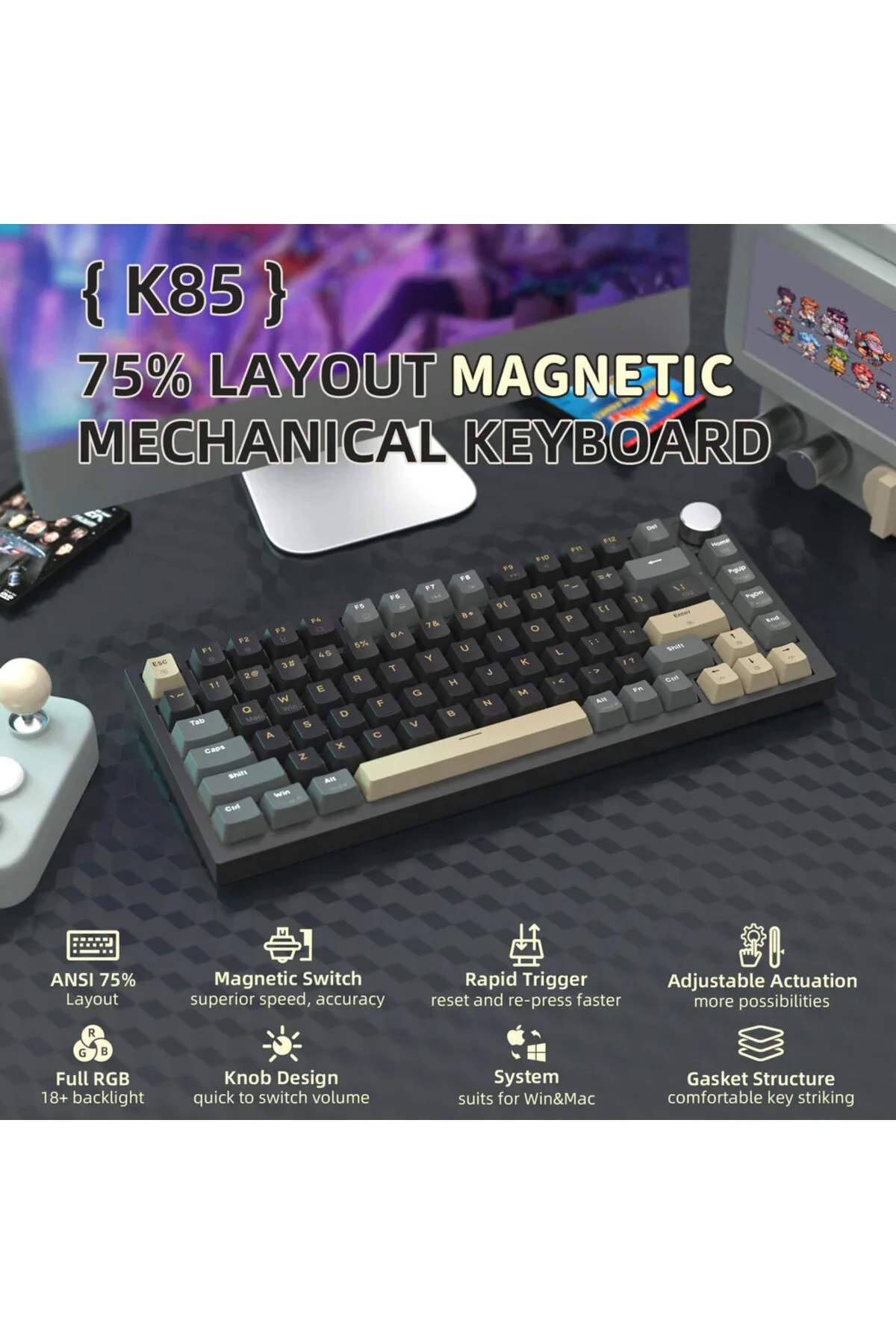 کیبورد مخصوص بازی کابل TRENCE TRIGGER RGB K85 ATTACK SHARK صفحه کلید مکانیکی ترکیه Q Meyer Gaming