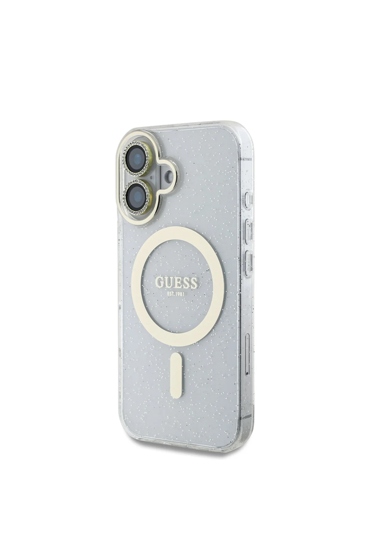 کاور و قاب ست لوازم جانبی 3 تکه مجوز دار IPHONE 16 GUESS IML GLITTER CASE صفحه نمایش محافظ لنز شفاف Guess
