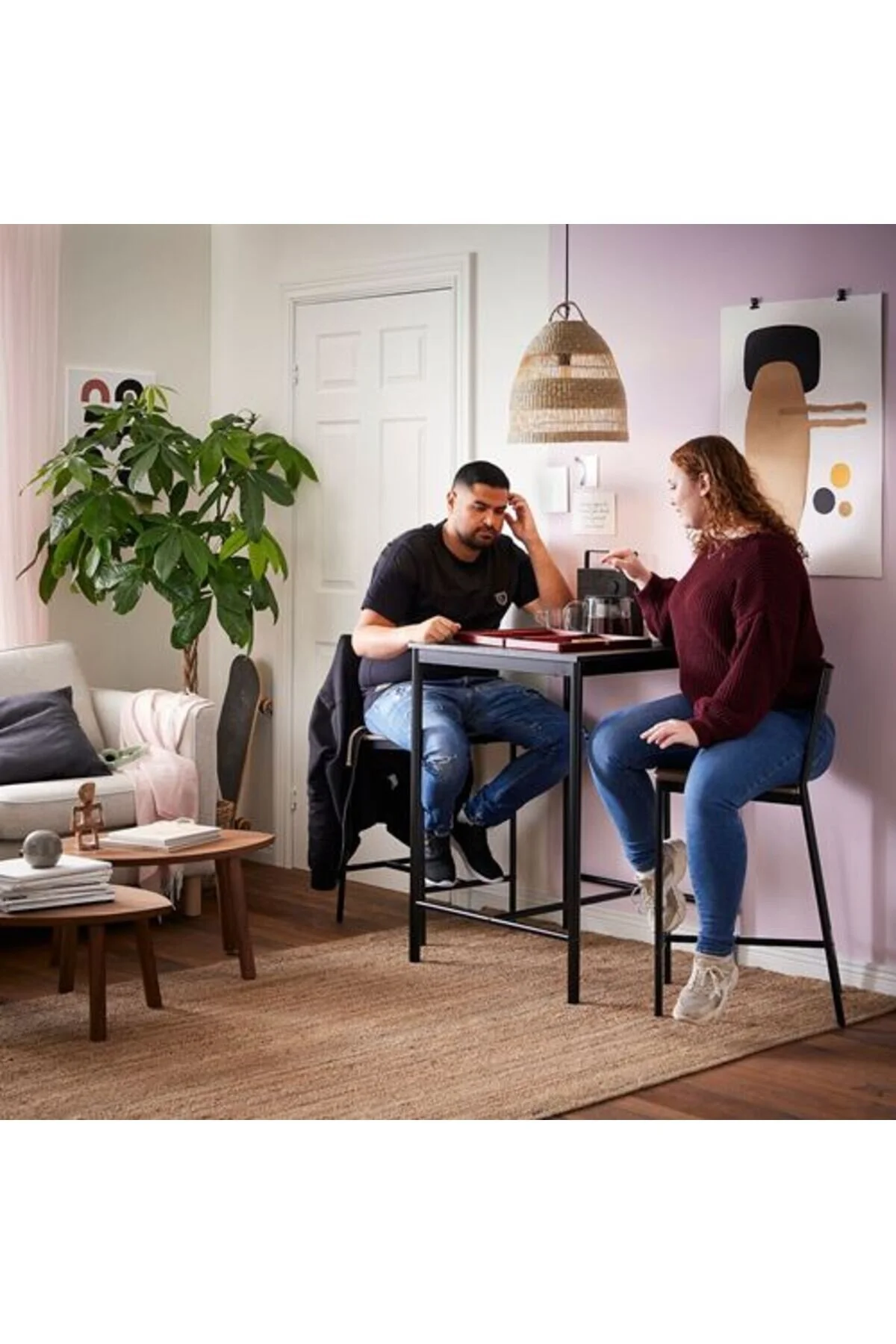 صندلی آشپزخانه SANDSBERG نوار قهوه ای سیاه 63 سانتی متر IKEA