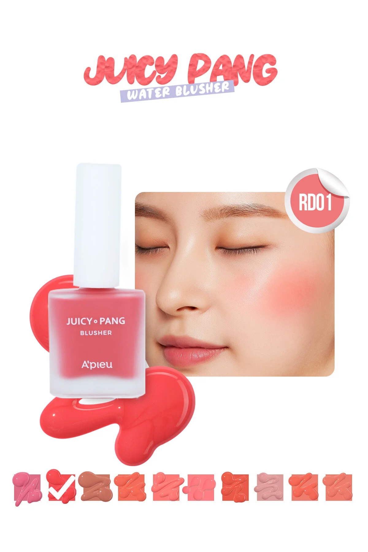 رژگونه مایع مرطوب کننده طبیعی Juicy Pang رنگ Water Blusherشماره RD01 میشا Missha