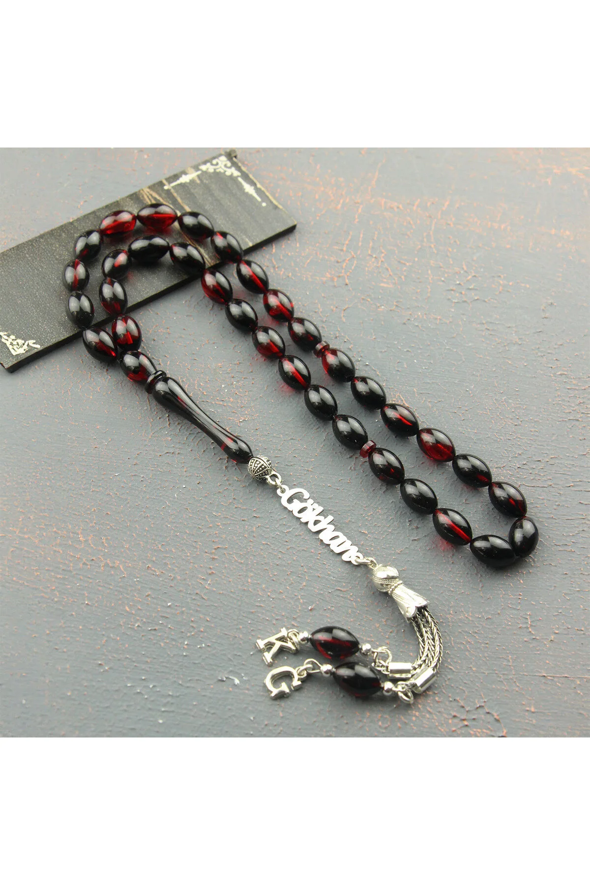 تسبیح نقره ای به نام ROSARY RED BLACK FIRE AMBER | لطفاً را از قسمت سوال و پاسخ ارسال کنید Tesbih Otağı