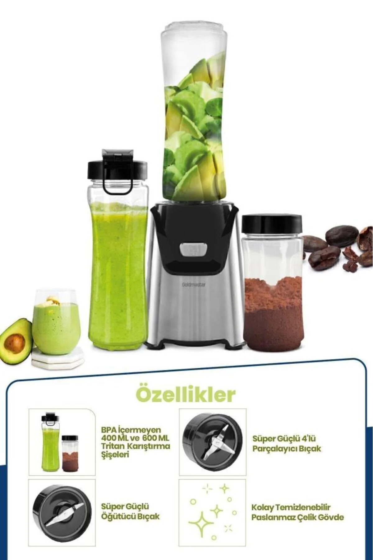 مخلوط کن شخصی اسموتی و آسیاب ادویه قهوه MIXGRIND 2IN1 با تیغه های فولادی ضد زنگ اورجینال GoldMaster