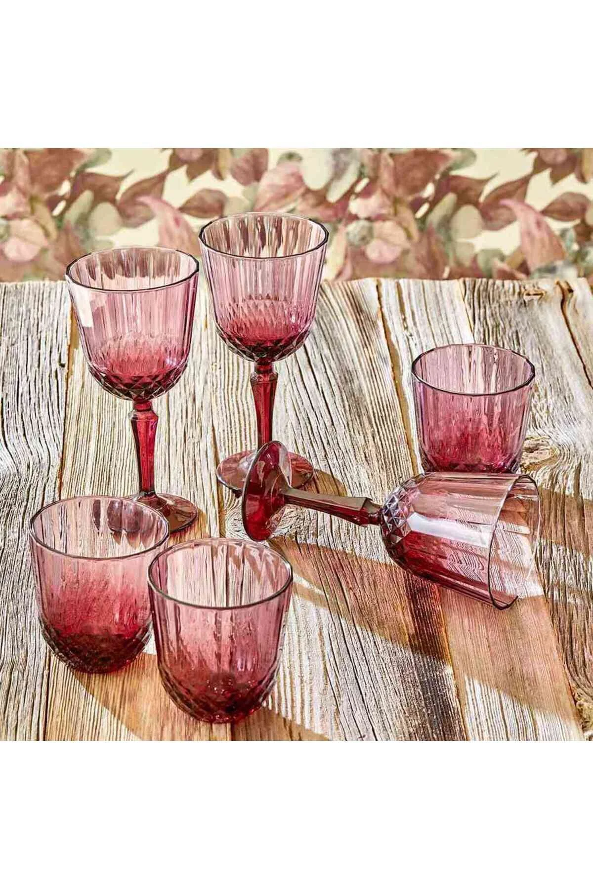 لیوان پایه‌دار گلاس COLORE CUTTING GOBLET 6 DRILL ROSE 310 سی Bella Maison