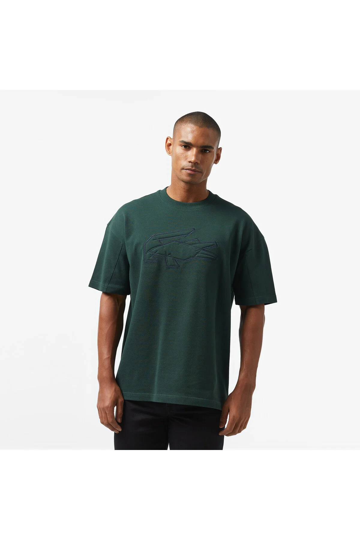 تی شرت سبز مردانه یقه دوچرخه مناسب تیره طرح دار لاگوست Lacoste