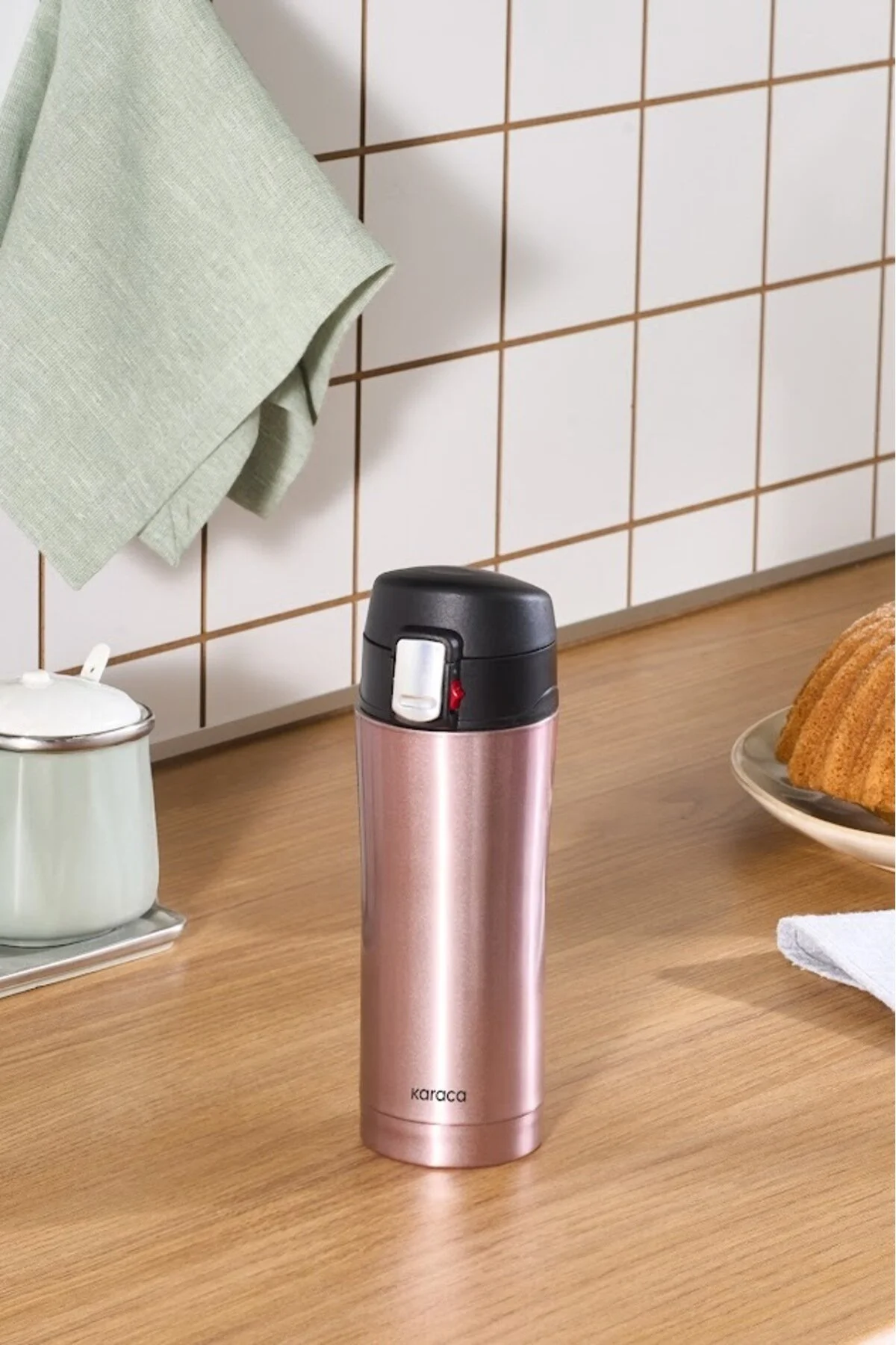 فلاسک PLUTON STEEL SEALING THERMOS 350 میل طلای گل رز کاراجا Karaca
