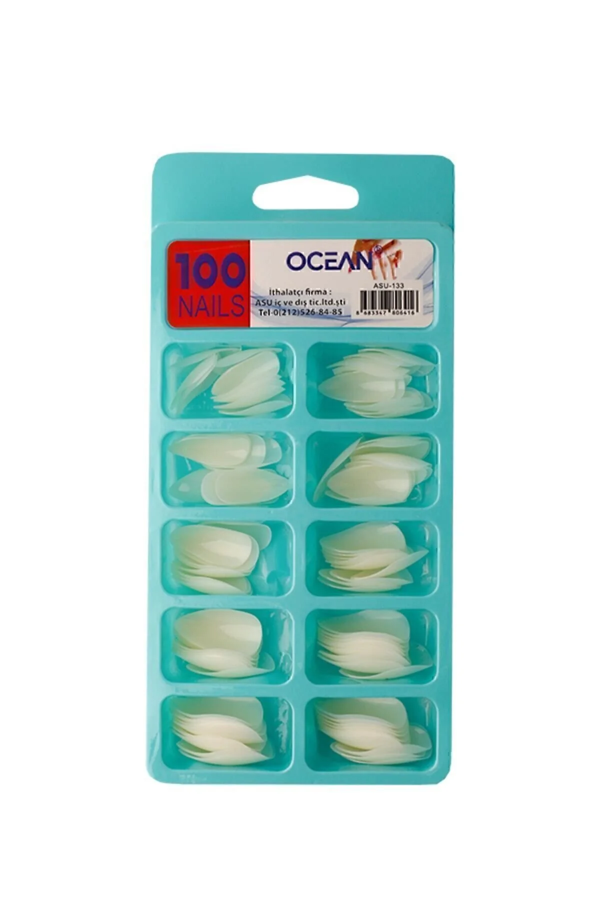 ناخن مصنوعی 100 عددی مدل بادام رنگ سفید مناسب برای همه وکین Ocean