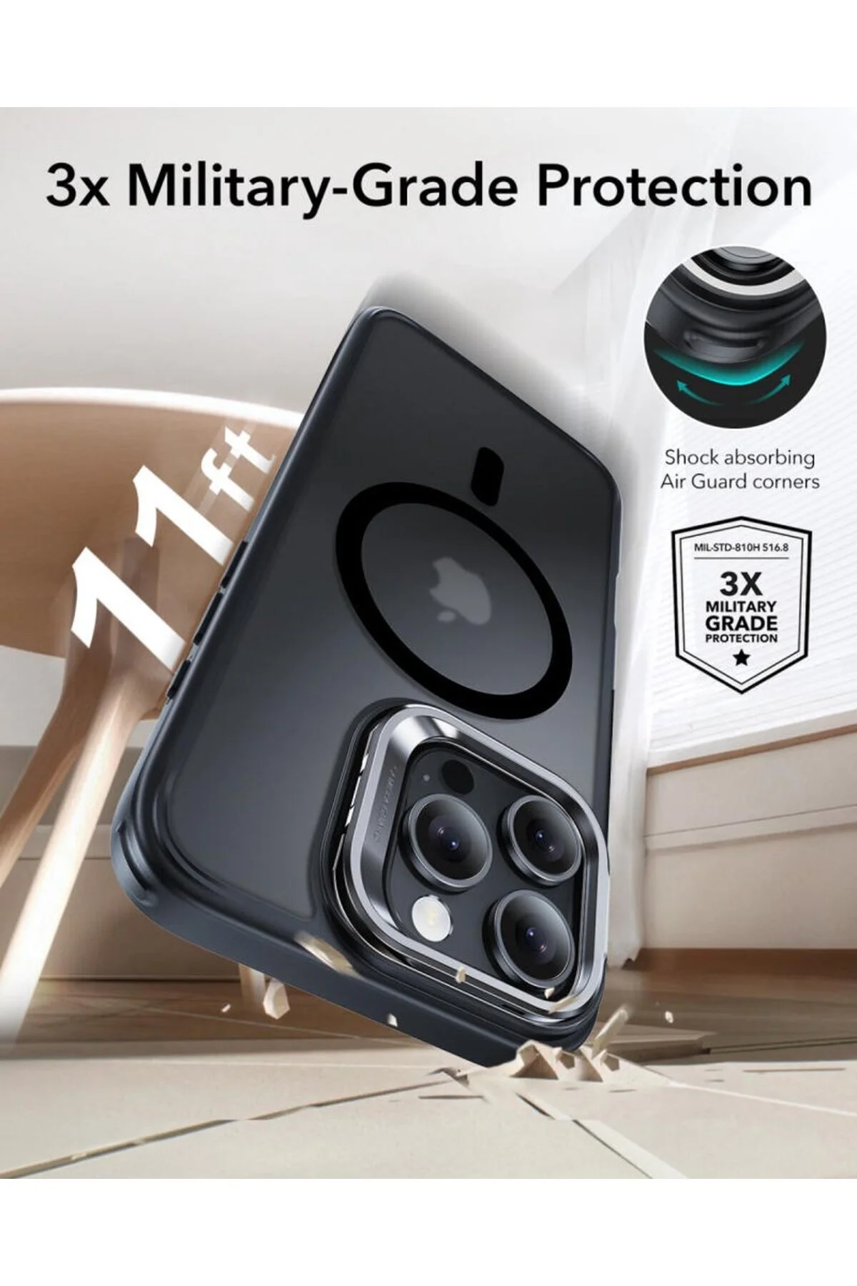 کاور و قاب سیلیکونی پایه هیبریدی کلاسیک HALOLOCK MAG SAFE سازگار با IPHONE 16 PRO مشکی مات ESR