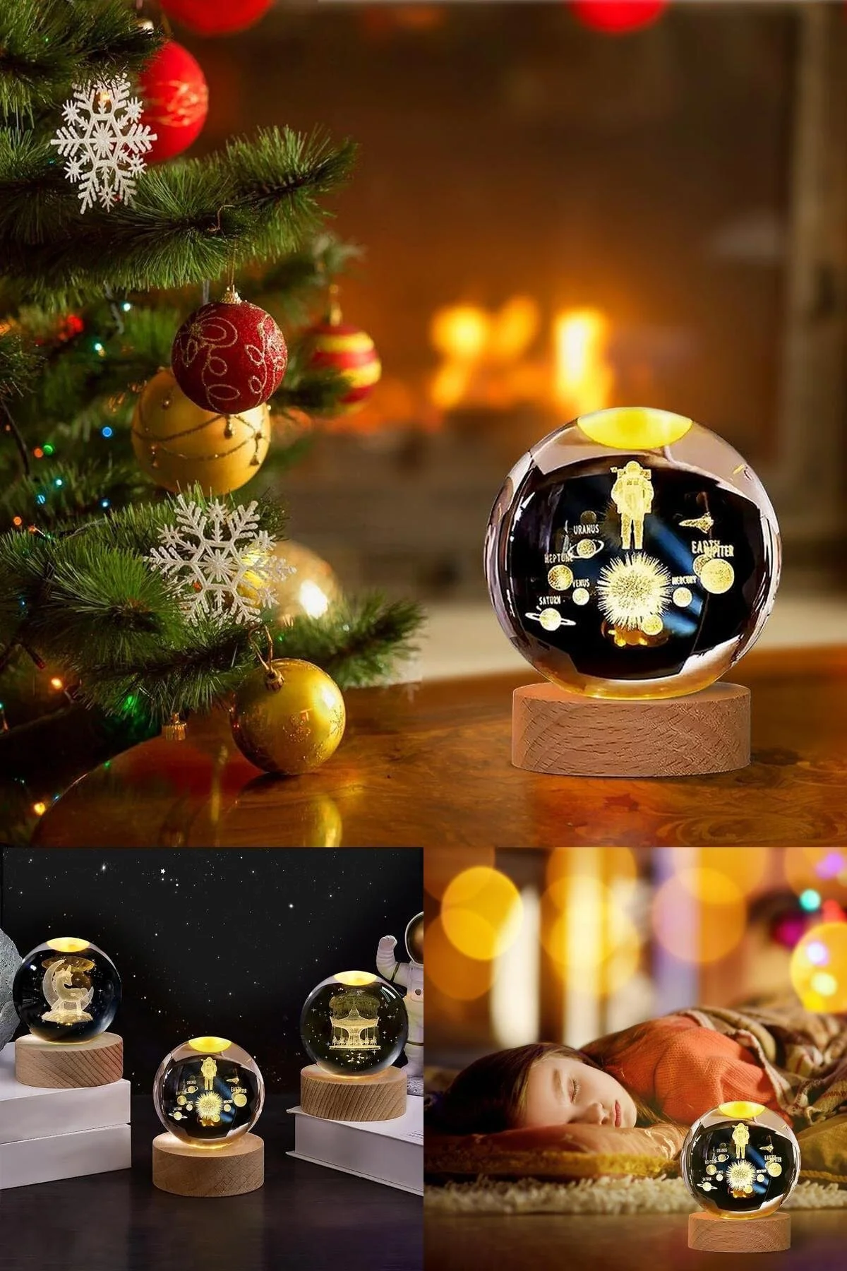 گوی برفی GLASS GLOBE با موضوع فضانوردان منظومه شمسی: گلوب تغییر نور 7 رنگ تزئینی صلح آمیز از ترکیه Yu Su Tools