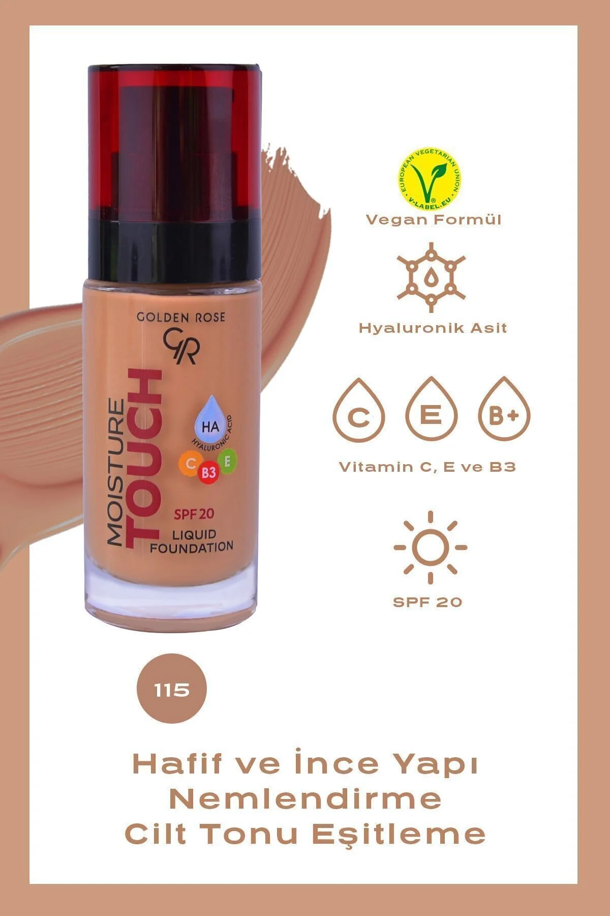 Golden Rose پایه مایع مرطوب کننده SPF20 شماره 115 پایه موثر مرطوب کننده