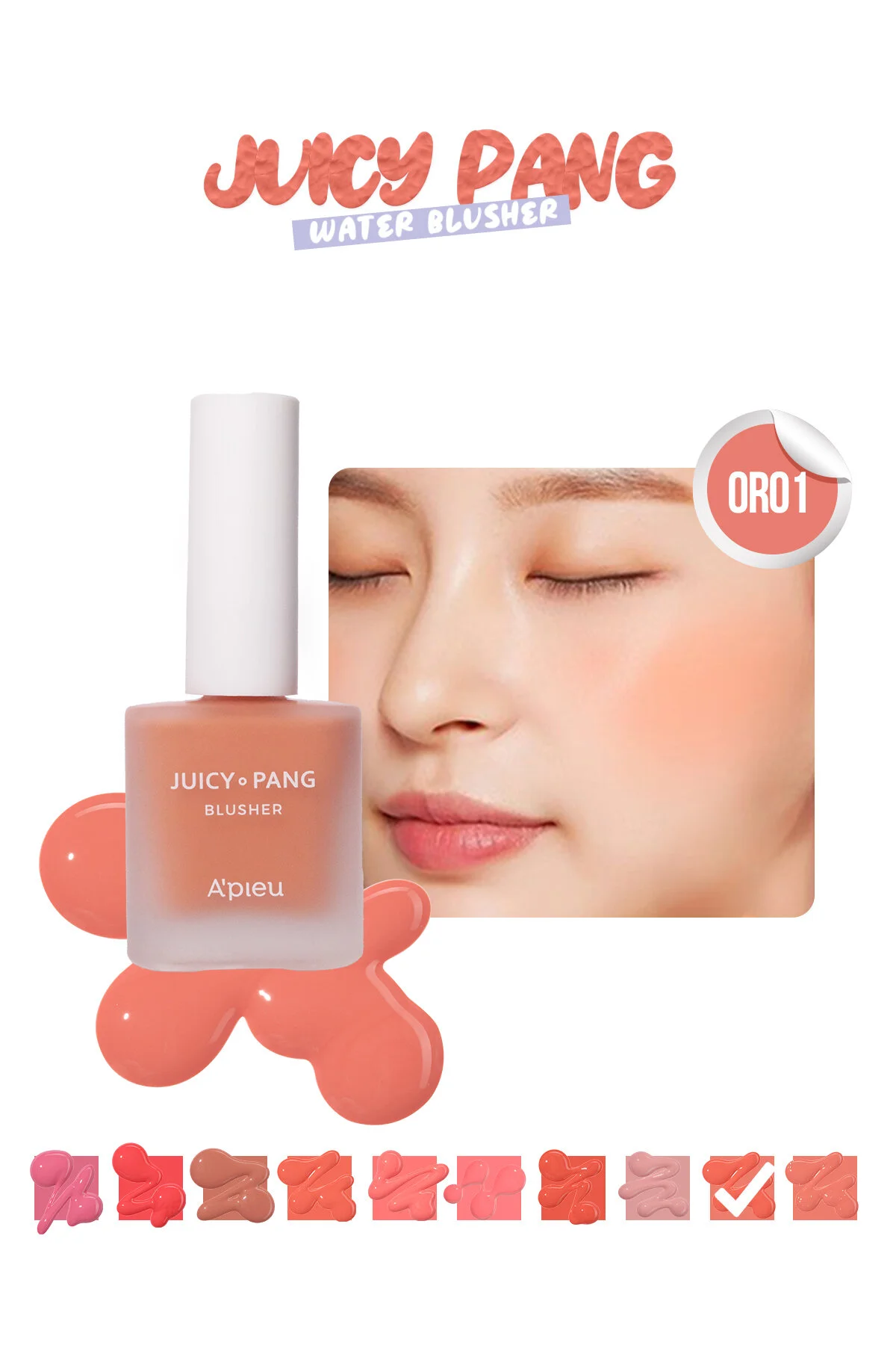 رژگونه مایع مرطوب کننده طبیعی Juicy Pang رنگ Water Blusherشماره OR01 میشا Missha