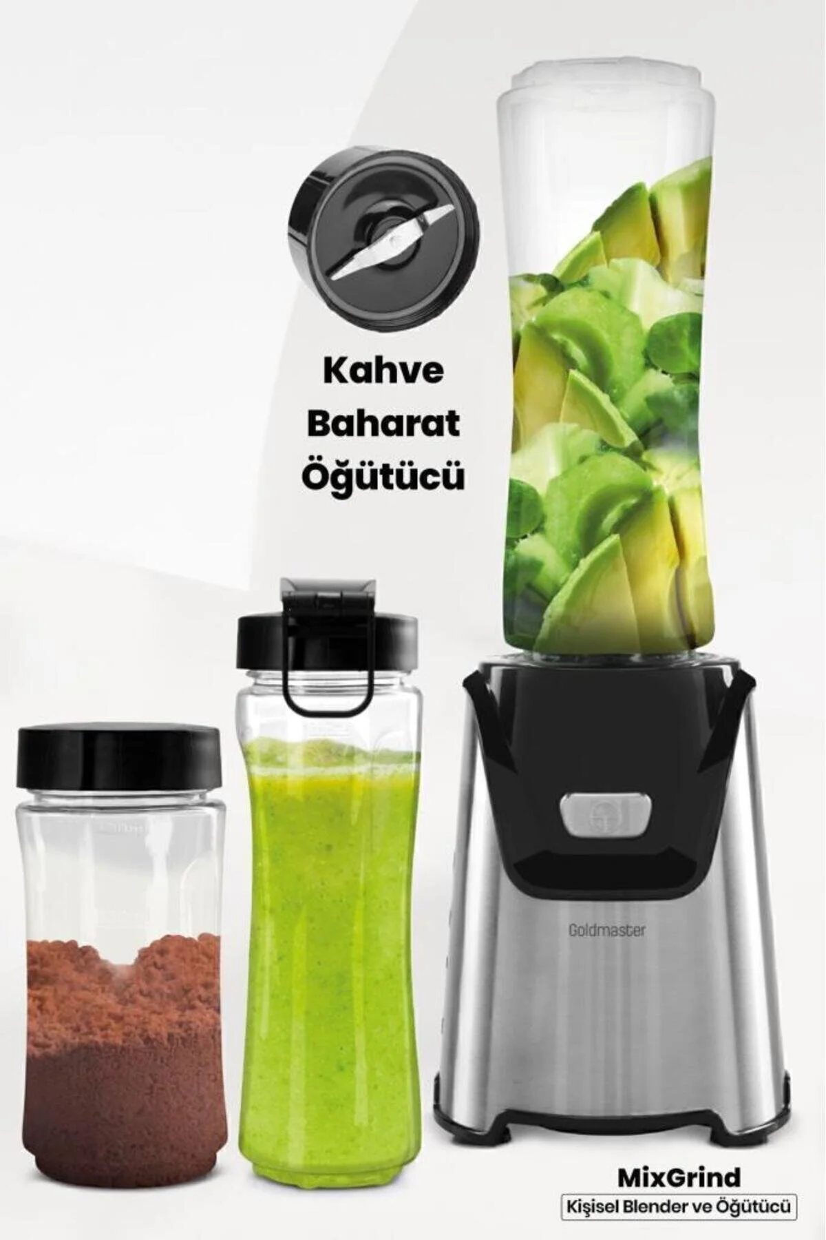 مخلوط کن شخصی اسموتی و آسیاب ادویه قهوه MIXGRIND 2IN1 با تیغه های فولادی ضد زنگ اورجینال GoldMaster