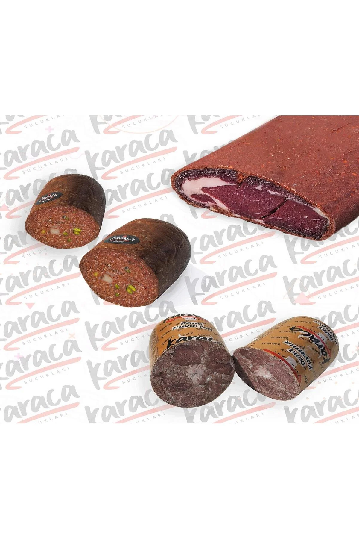 سوجوک ANTEP PISTACHIO و HELLIM CHEESE SAUSAGE 750 GR BACON G BLOK BEEF KAVU کاراجا Karaca