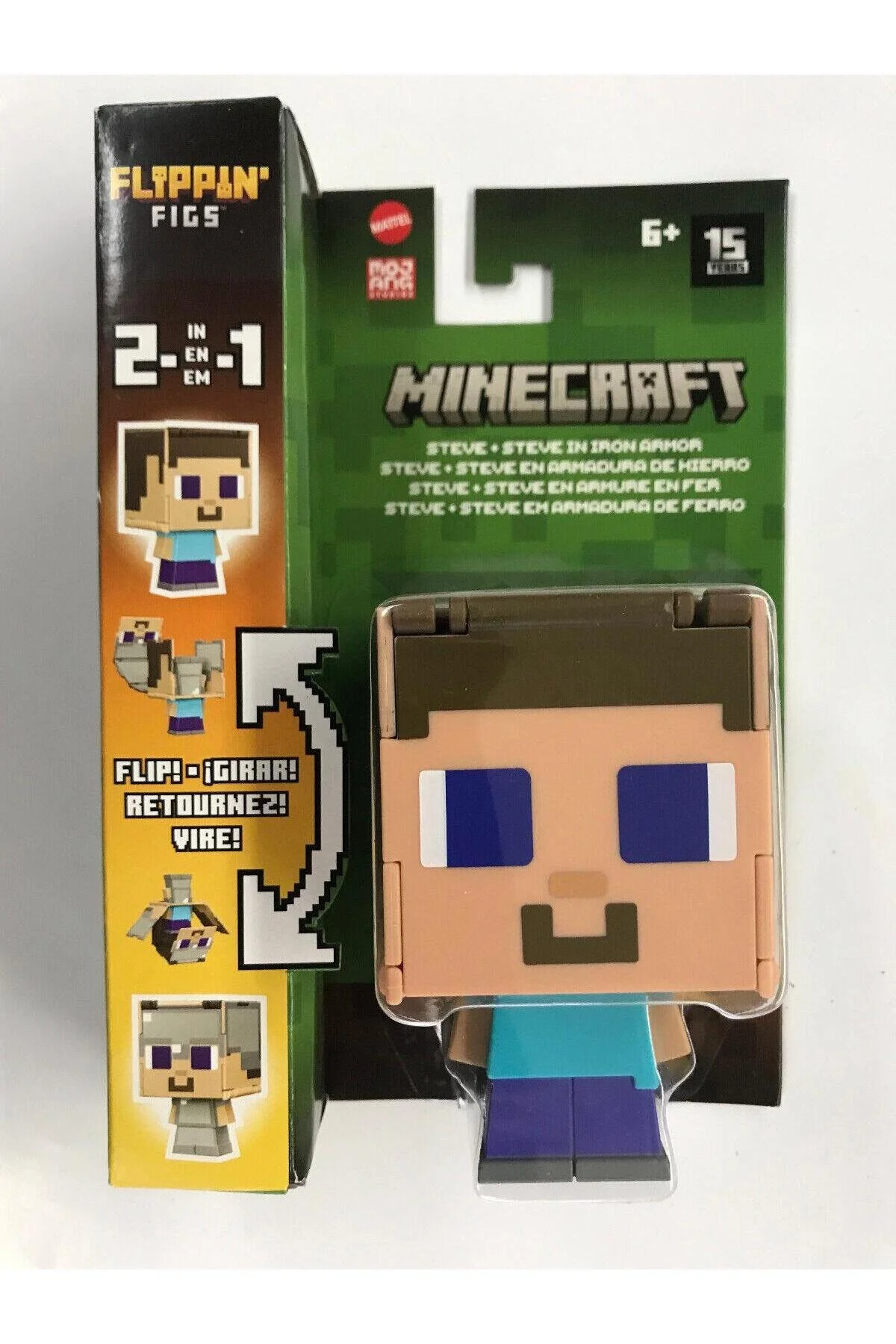 اسباب بازی های فیگور شخصیت MINECRAFT FLIPPIN' FIGS 2 IN 1 STEVE AND IRON ARMOR Mattel