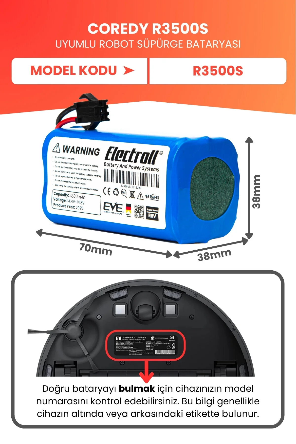 باتری و شارژر سازگار COREDY R3500S ظرفیت بالا 2800MAH جاروبرقی ربات هوشمند ELECTROLL