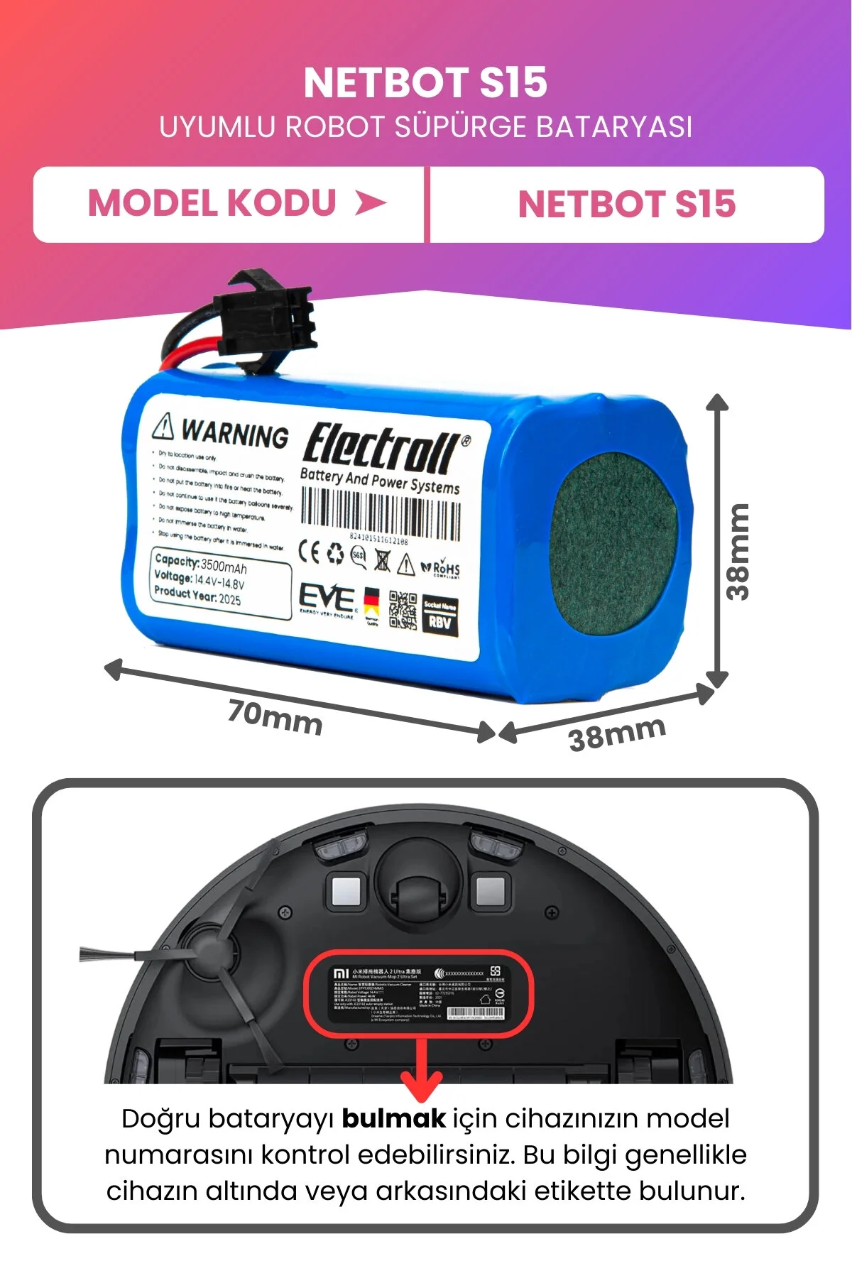 باتری و شارژر سازگار با NETBOT S15 حداکثر ظرفیت 3500MAH ربات جاروبرقی ELECTROLL