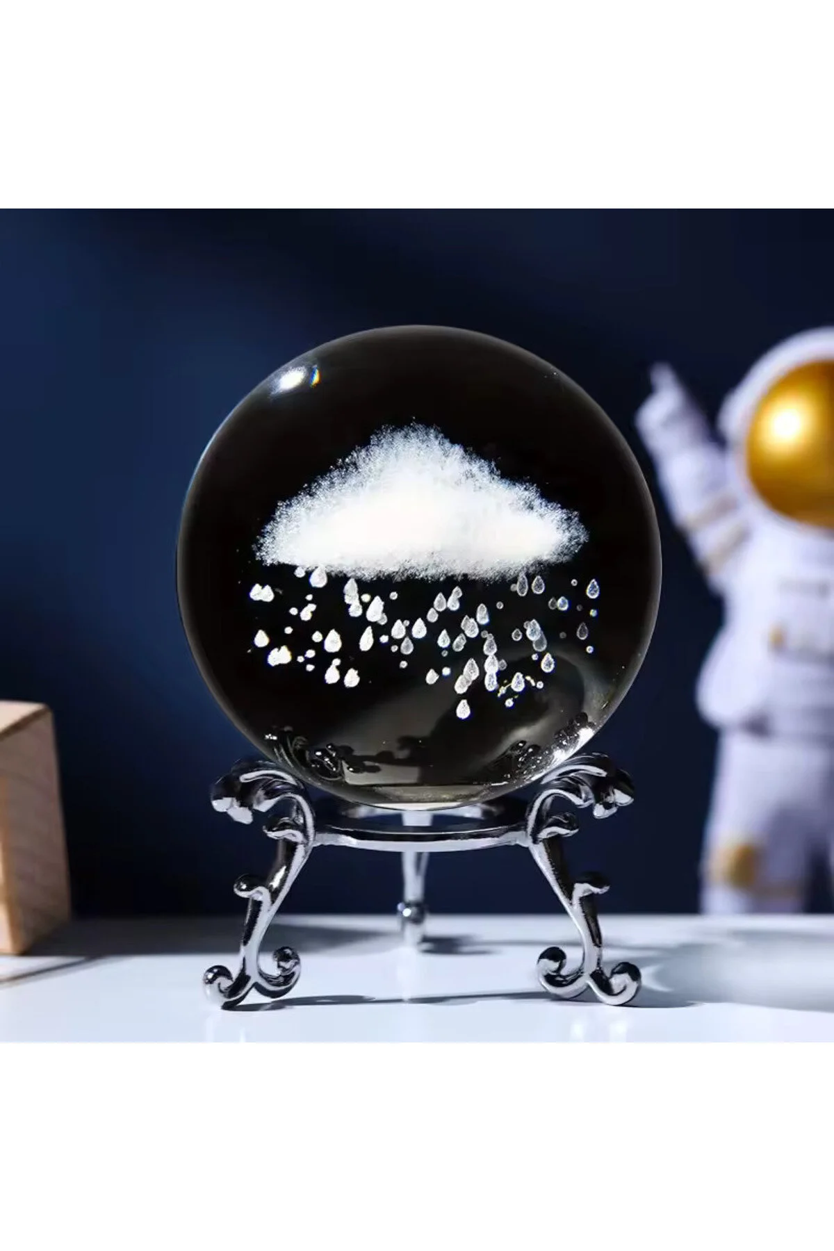 گوی برفی پایه فلزی تزئینی RAIN CLOUD 3D GLASS GLOBE 6CM از ترکیه keyfim shop