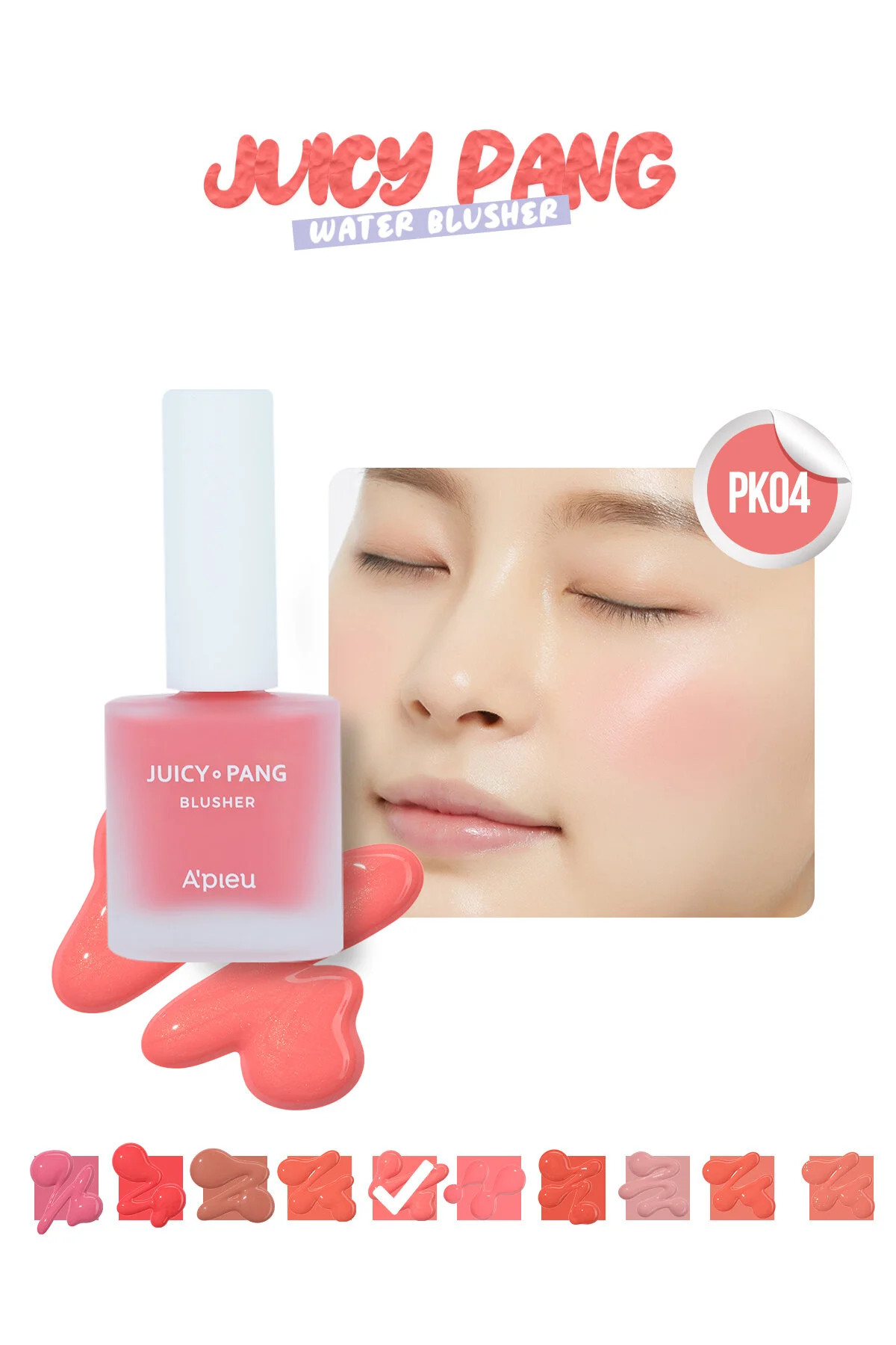 رژگونه مایع مرطوب کننده طبیعی Juicy Pang رنگ Water Blusher شماره PK04 میشا Missha