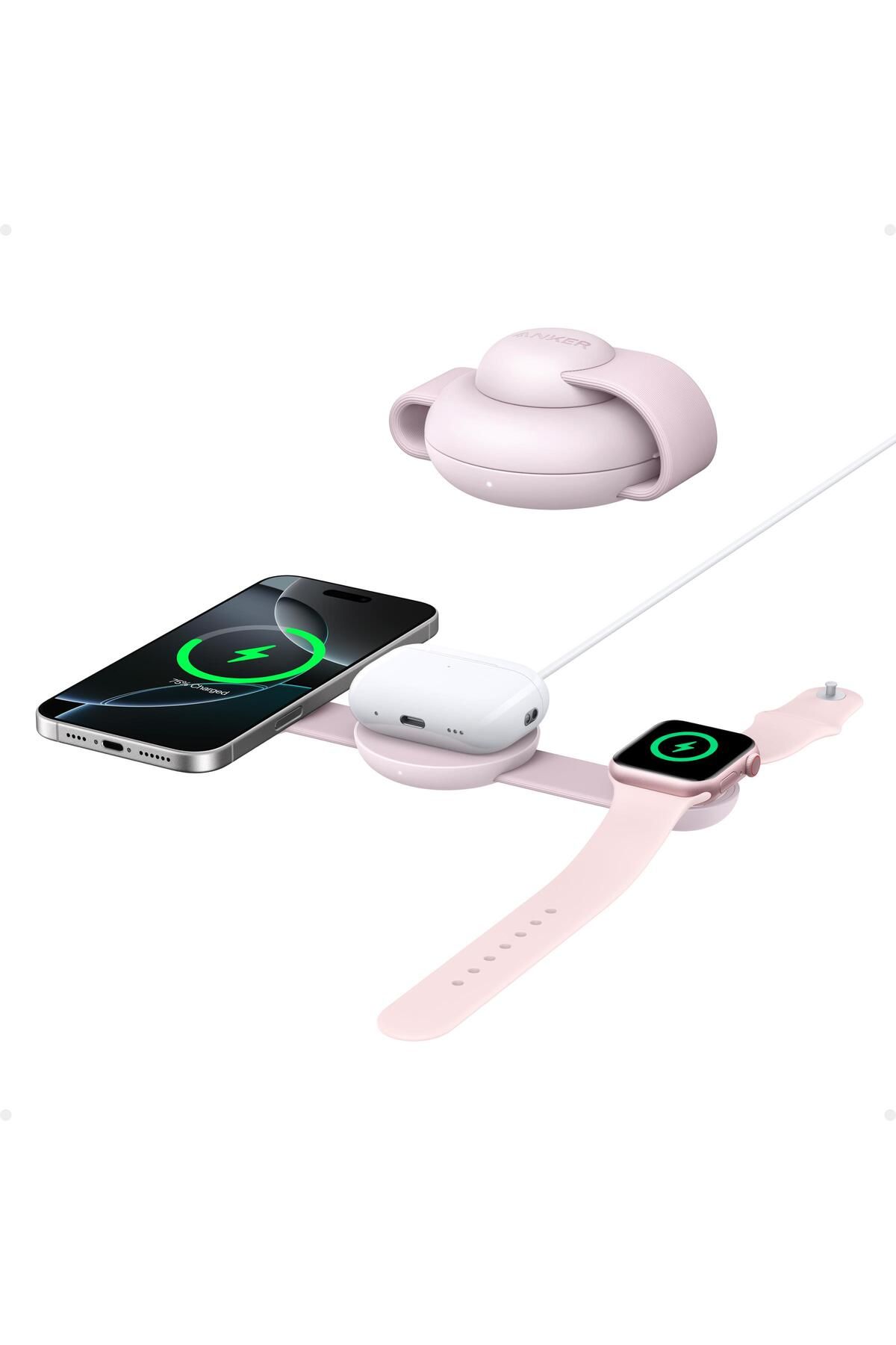 شارژر شارژ تاشو بی سیم MAGGO 3IN1 صورتی B25M8 Anker - Anker - شارژر