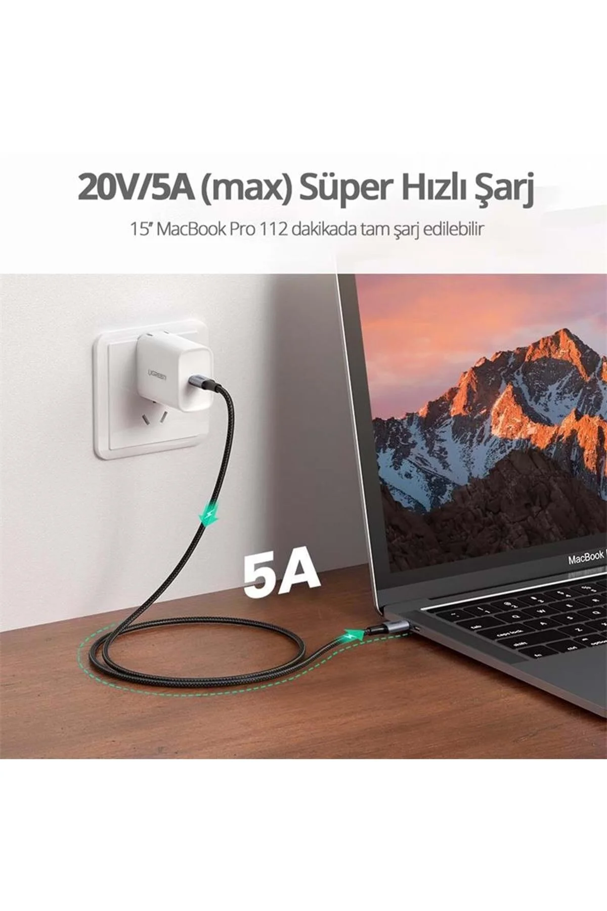 کابل داده TYPE C 100W 5A QC PD شارژ سریع 2 MT BLACK 70429 Ugreen