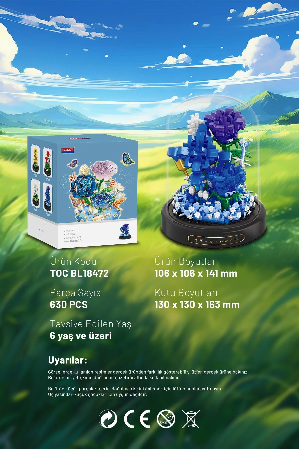 لگو و اسباب بازی های ساخت محور BELL JAR SERIES – BLUE ROSES BL18472 MINI BLOCK BUILDING TOYS SET از ترکیه balody