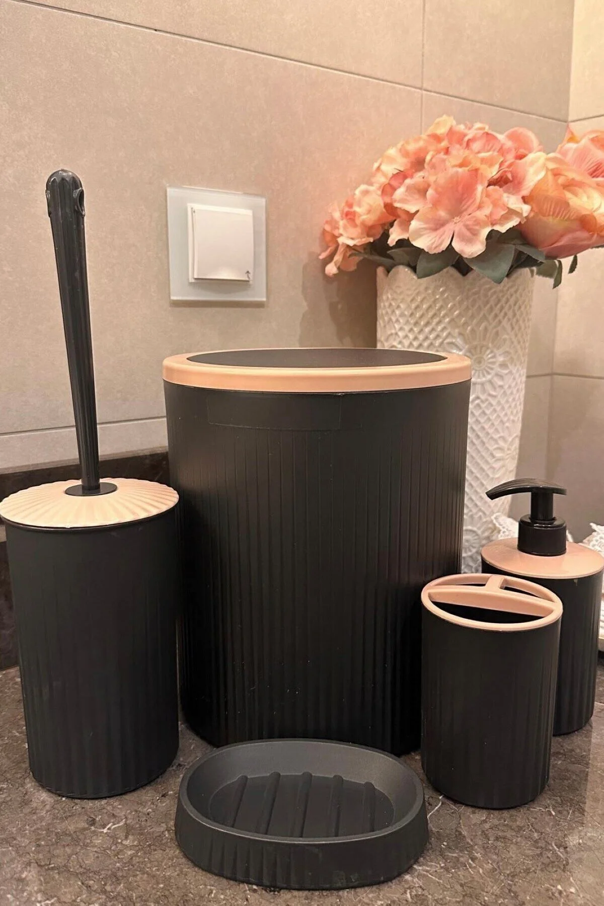 ست حمام سیاه سرویس بهداشتی 5 Bathroom Set مشکی Powder Detaintive Color Golor تولید داخلی کالاهای ترکی  Makri