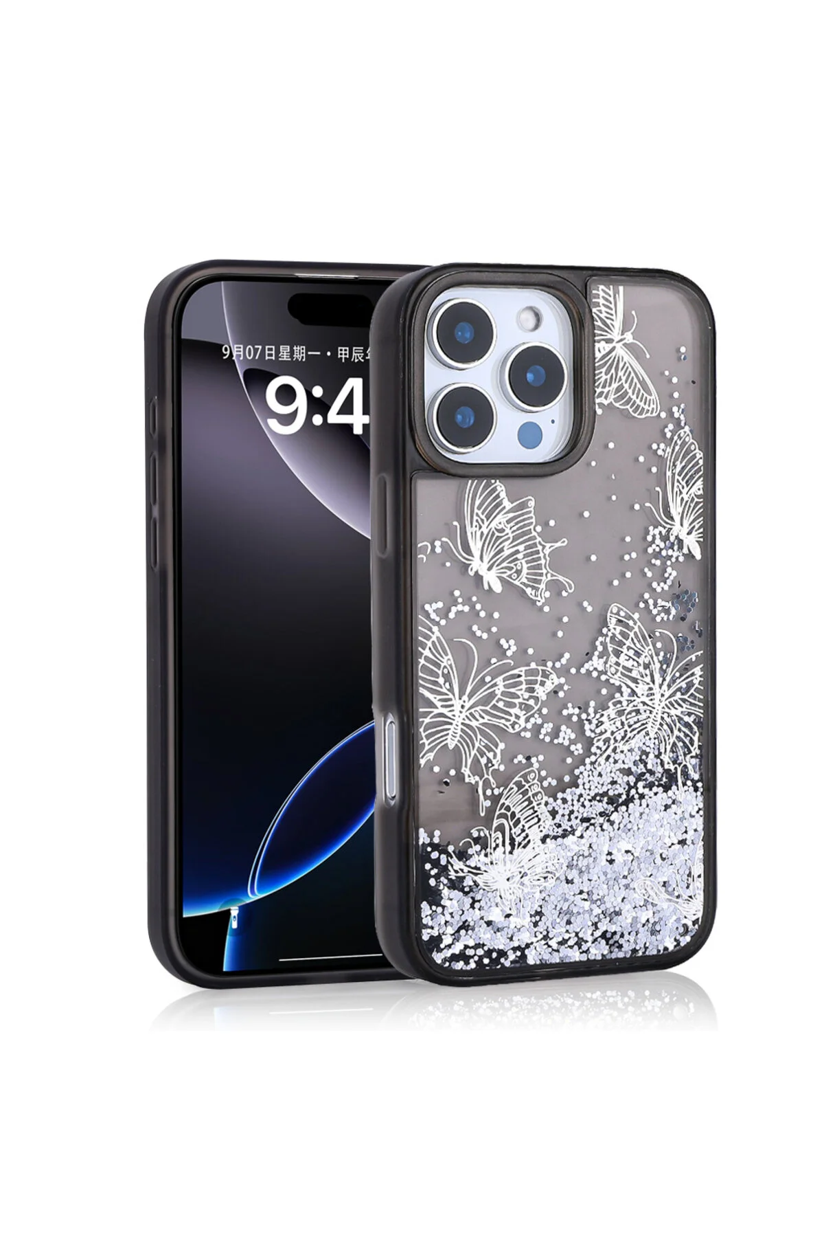 کاور و قاب روکش سیلیکونی GLIS PRO MAX CASE با پروانه چاپ شفاف پشت شیشه ای آیفون 16 Genel Markalar