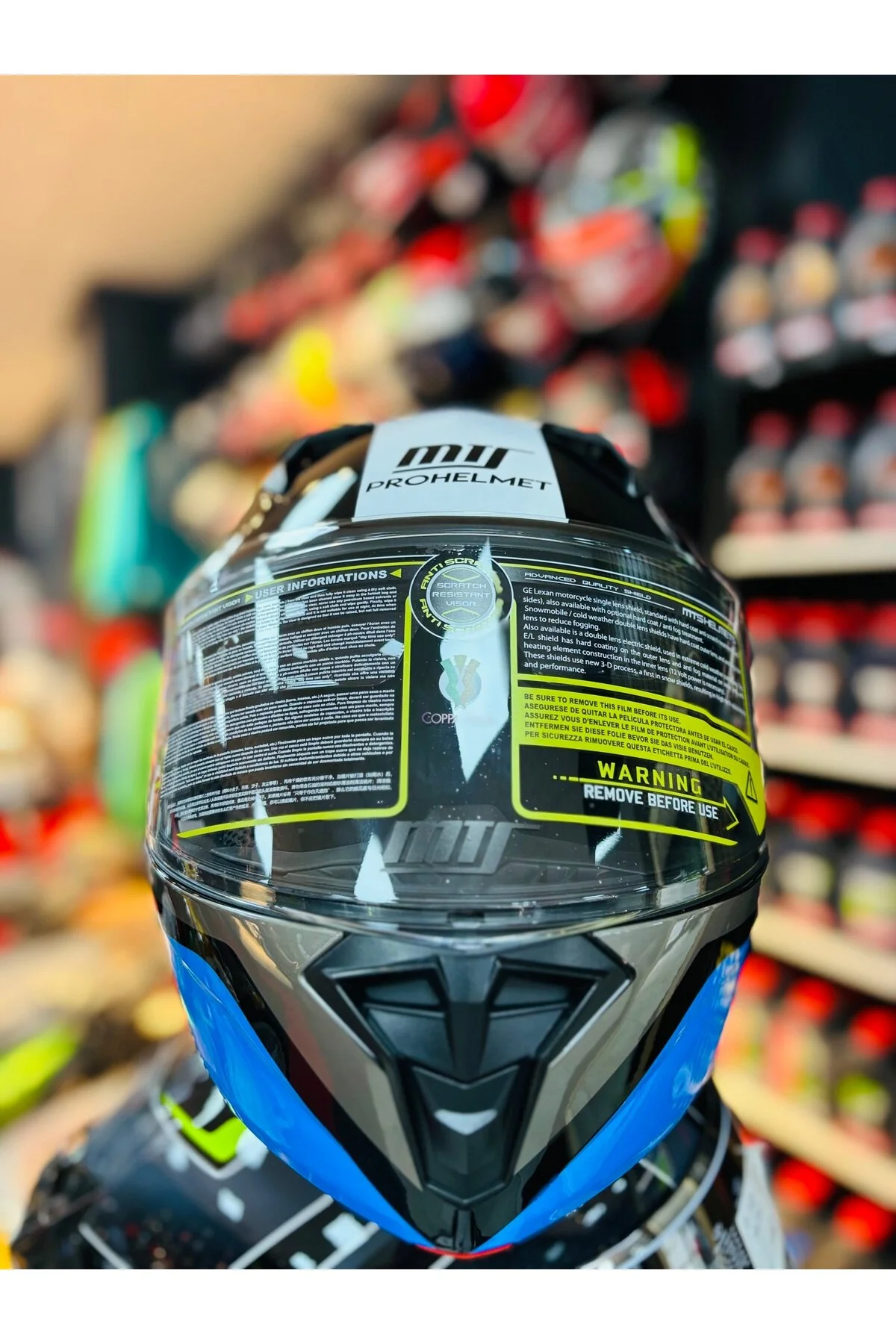 کلاه کاسکت موتورسیکلت مشکی 966 WX91 JAW OPEN SUN VIZOR MOTORCYCLE ایمنی موتور سیکلت سیاه و سفید آبی MTS