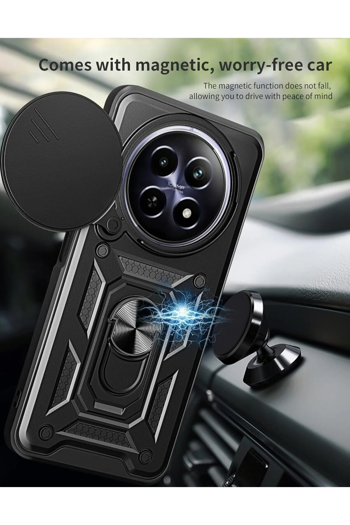 کاور و قاب پوشش محافظ زرهی ضد ضربه دوربین REALME 12 5G PLUS با حلقه پایه کشویی Rivor