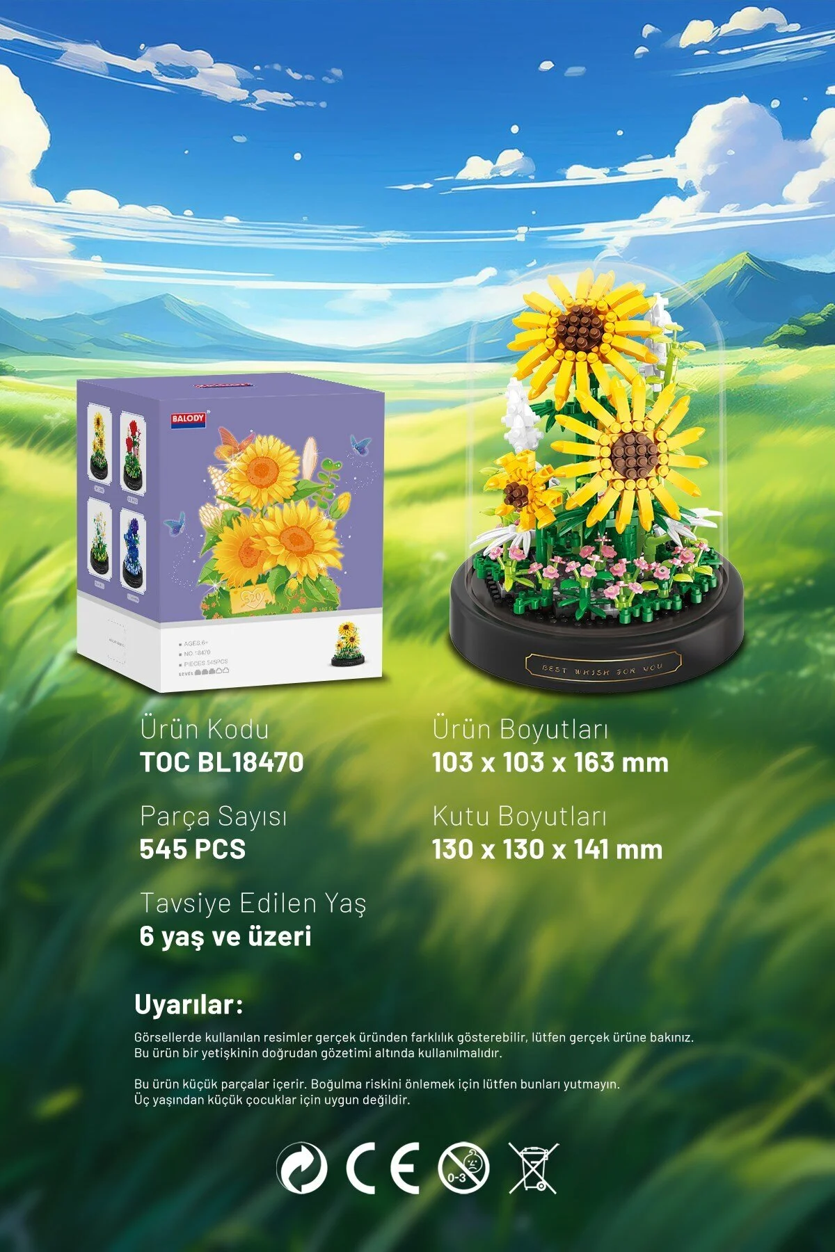 لگو و اسباب بازی های ساخت محور GLASS FLOWER SERIES – SUNFLOWER BL18470 مجموعه ساختمانی مینی بلوک از ترکیه balody