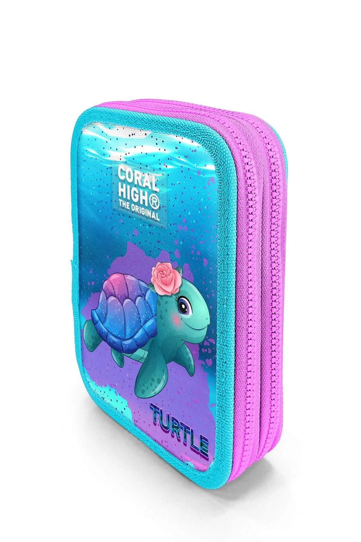 جامدادی کیف مدادی دو طبقه لاک پشت آبی صورتی روشن بچه گانه 11134 Coral High