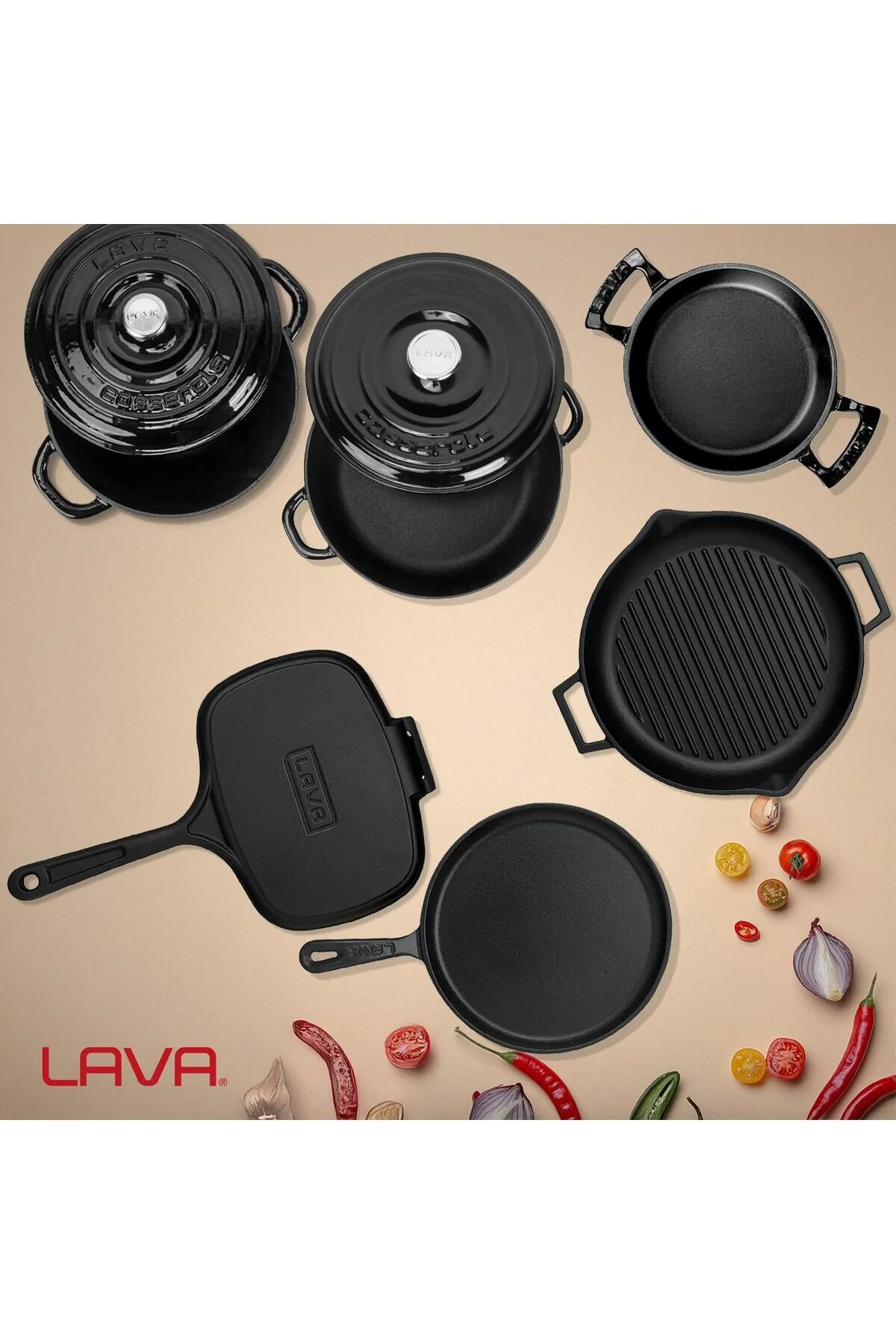 قابلمه ست و تابه 6 عددی چدنی مرسوم سری 9 Lava