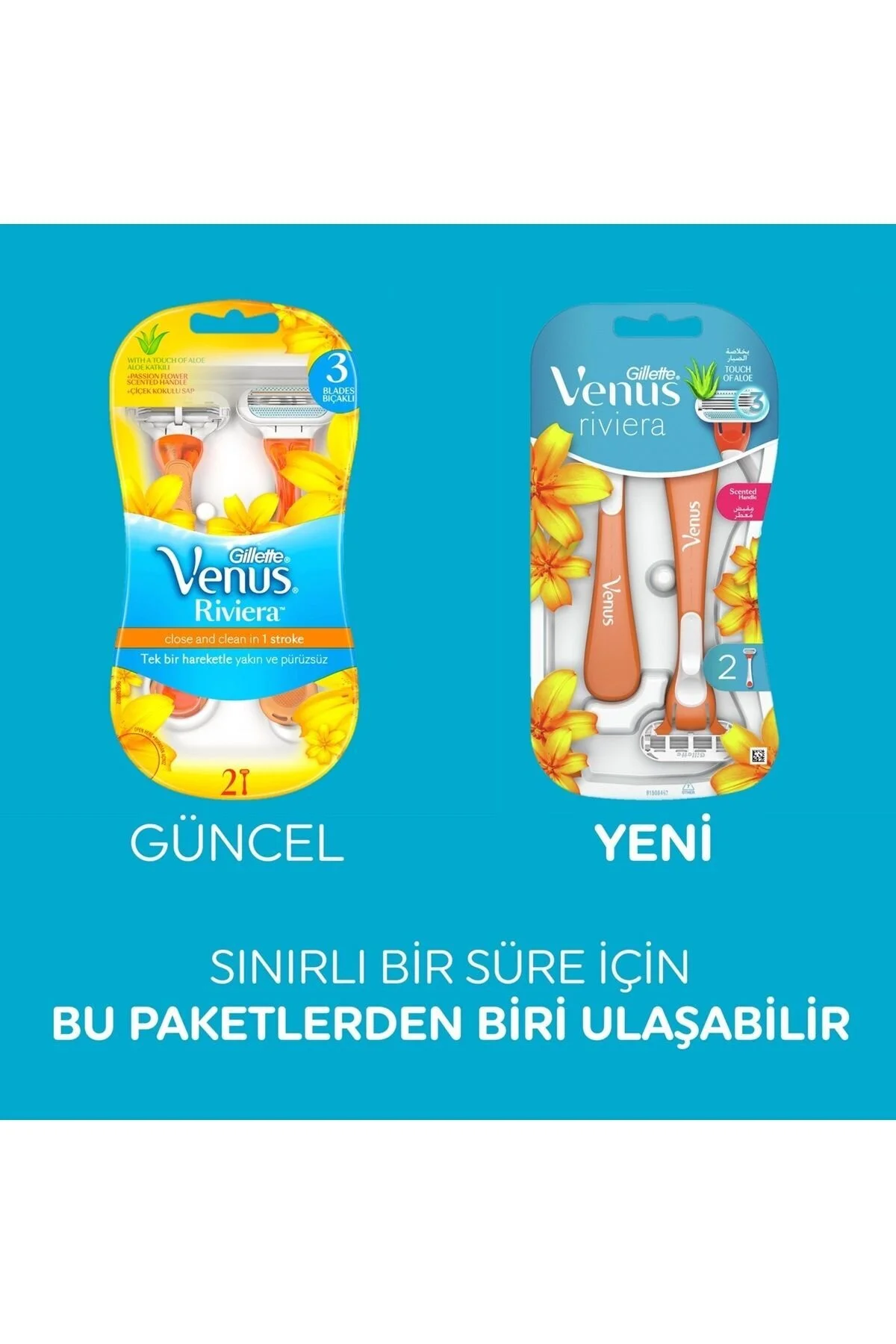 تیغ اصلاح زنانه GILLETTE VENUS RIVIERA 2 قطعه X6 ژیلت ونوس اورجینال Gillette Venus