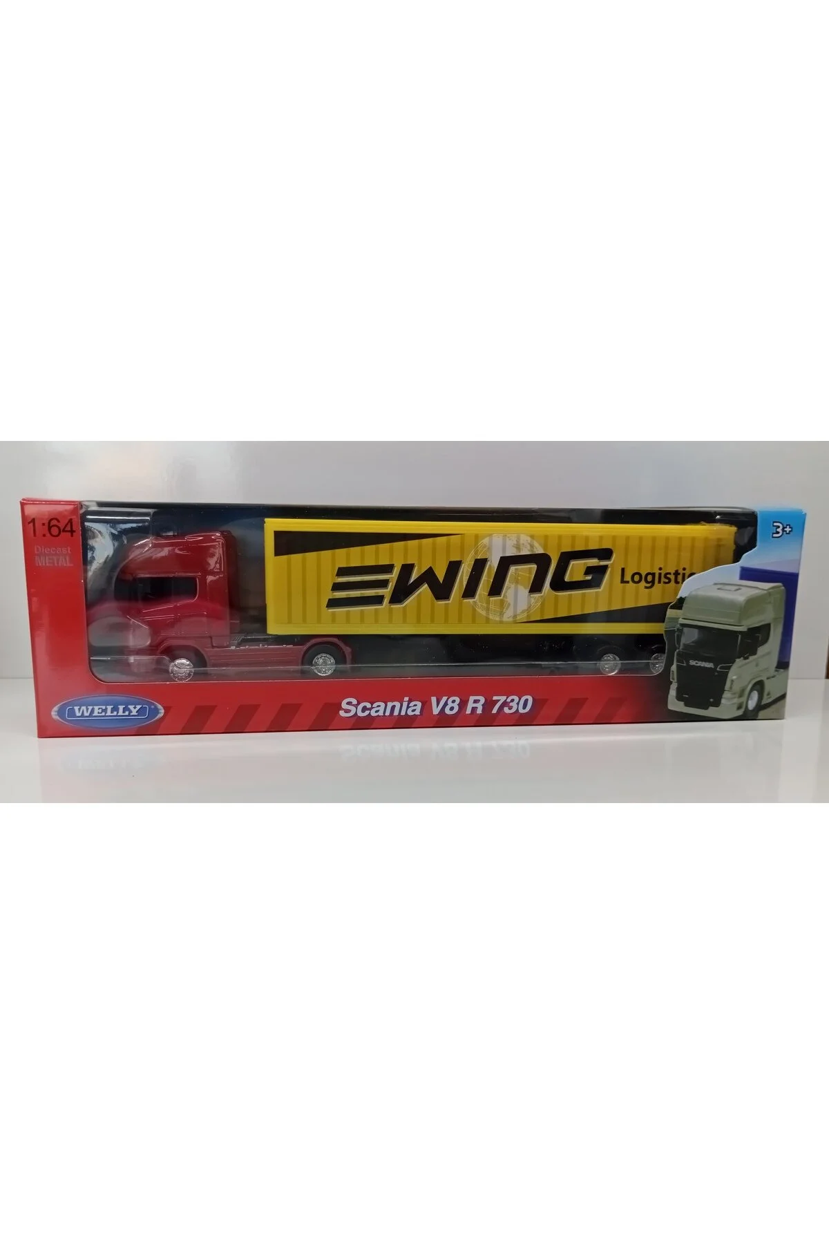 مدل خودرو تریلر DIANOMI WELLY 1:64 SCANIA V8 R 730 اندازه کوچک اورجینال WELLY