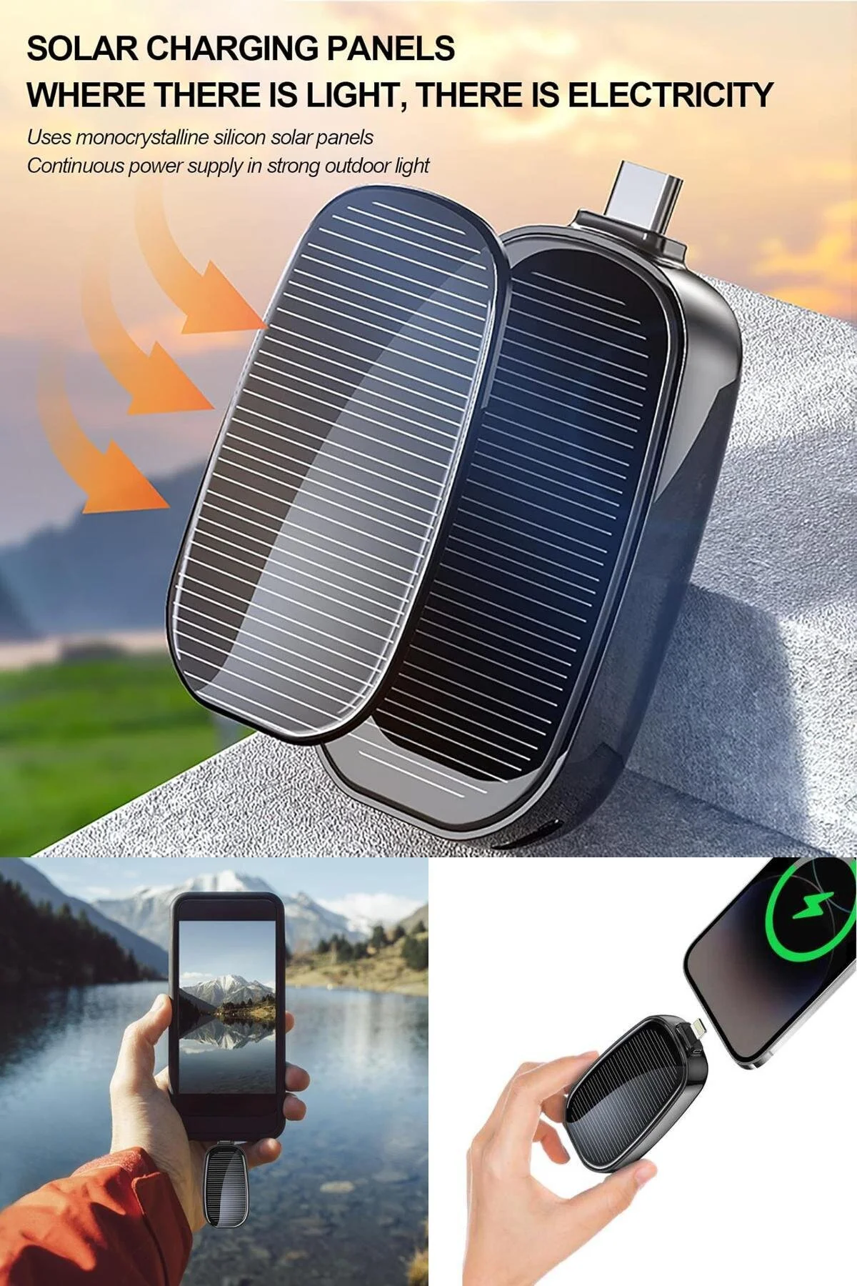 پاوربانک POWERBANK خورشیدی به آرامی قابل حمل همیشه با انرژی در اندازه جیب آماده است! 1200 میلی آمپر ساعت قدرت Midday