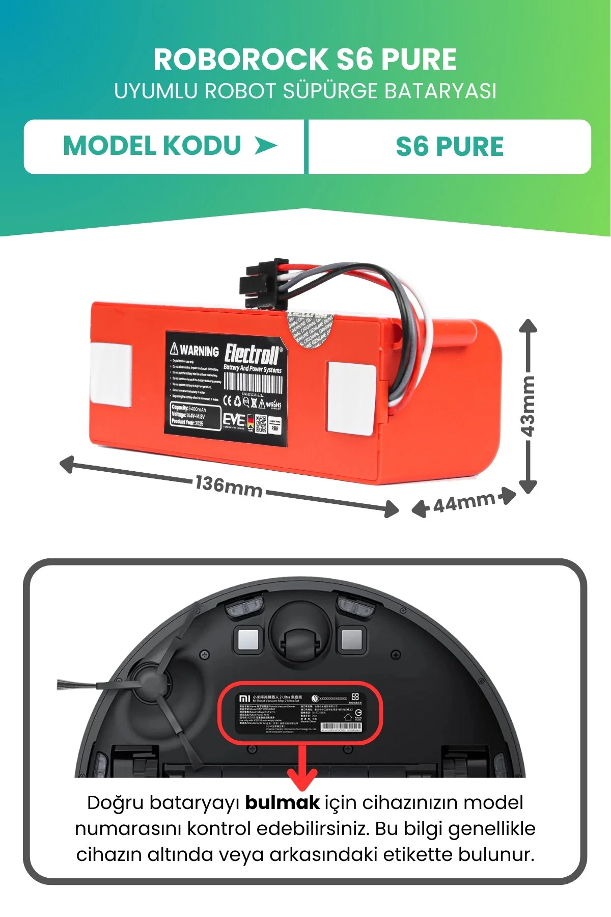 باتری و شارژر جایگزینی جاروبرقی ربات با ظرفیت 6400 میلی متری سازگار ROBOROCK PURE فوق العاده بالا ELECTROLL