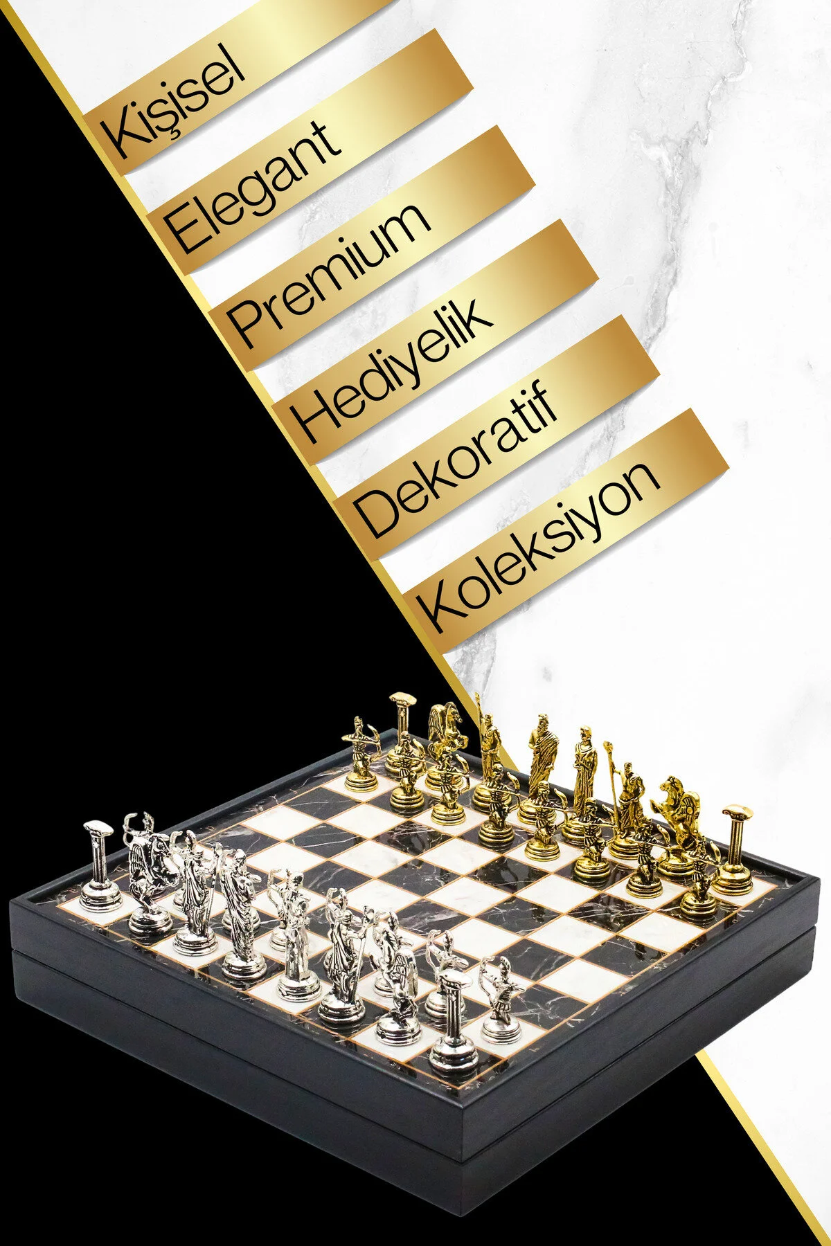 شطرنج مجموعه فلزی هدیه شخصی جعبه ای | 25 سانتی متر سنگ مرمر الگوی خدای اساطیری رومی اوکو Cooper Chess