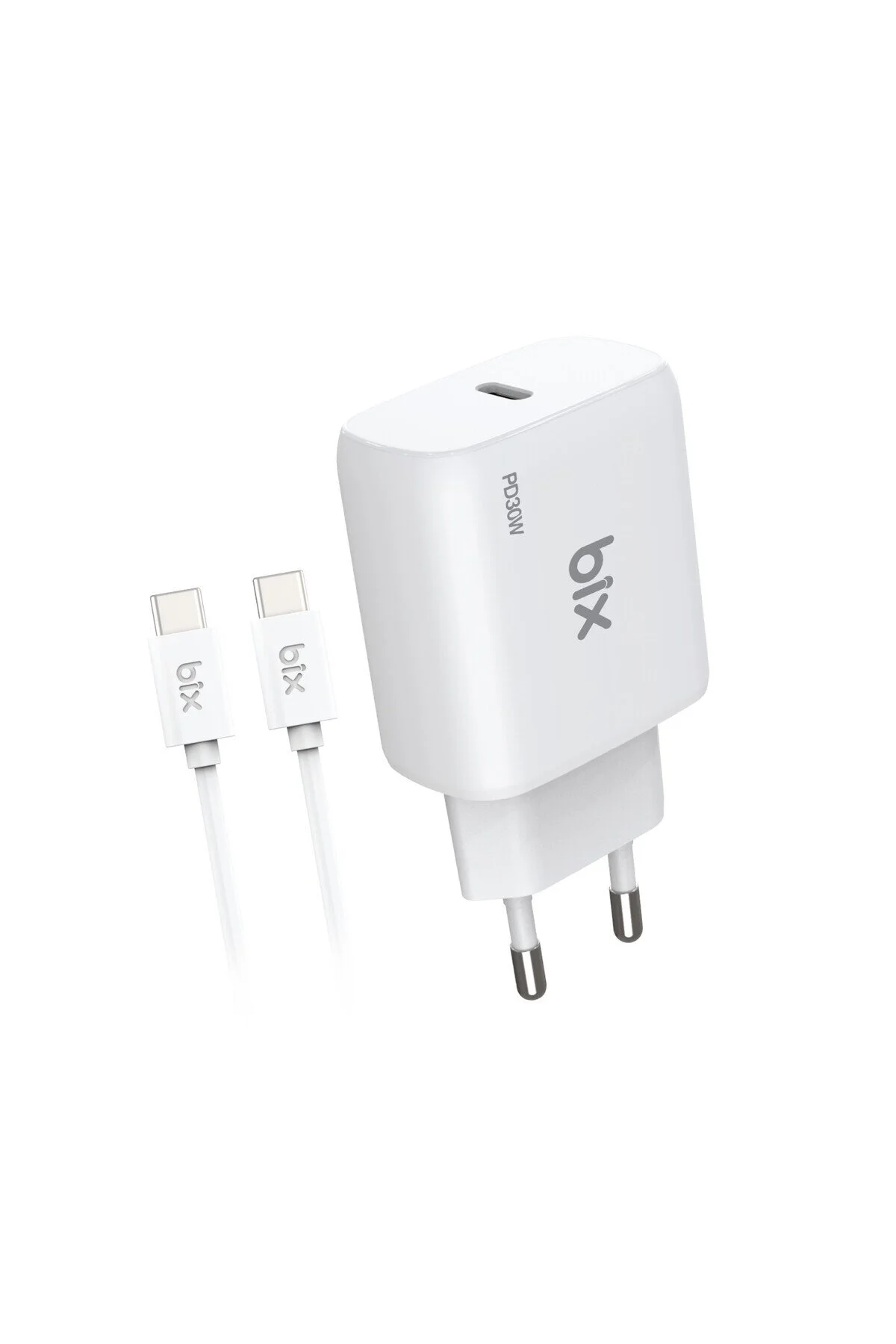 آداپتور شارژ 30W C PD 3.0 سریع و 1 متر 3A TYPE کابل سفید Bix
