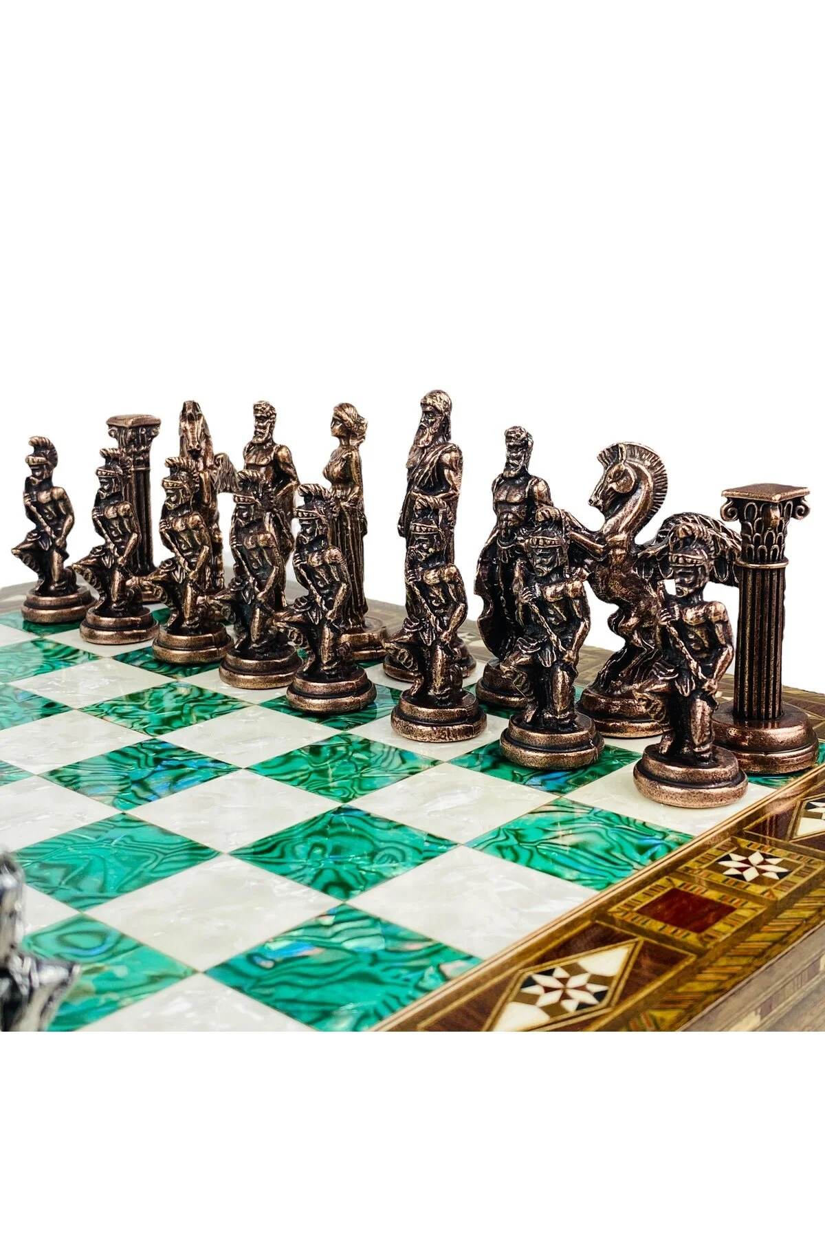 شطرنج اسطوره شناسی یونانی تیم دست ساز موزاییک مجموعه فلزی Tugra Gift Shop