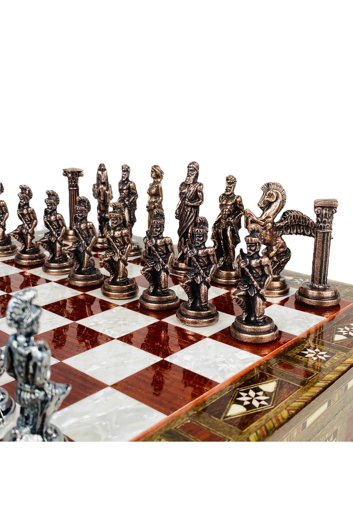 شطرنج اسطوره شناسی یونانی تیم دست ساز موزاییک مجموعه فلزی Tugra Gift Shop
