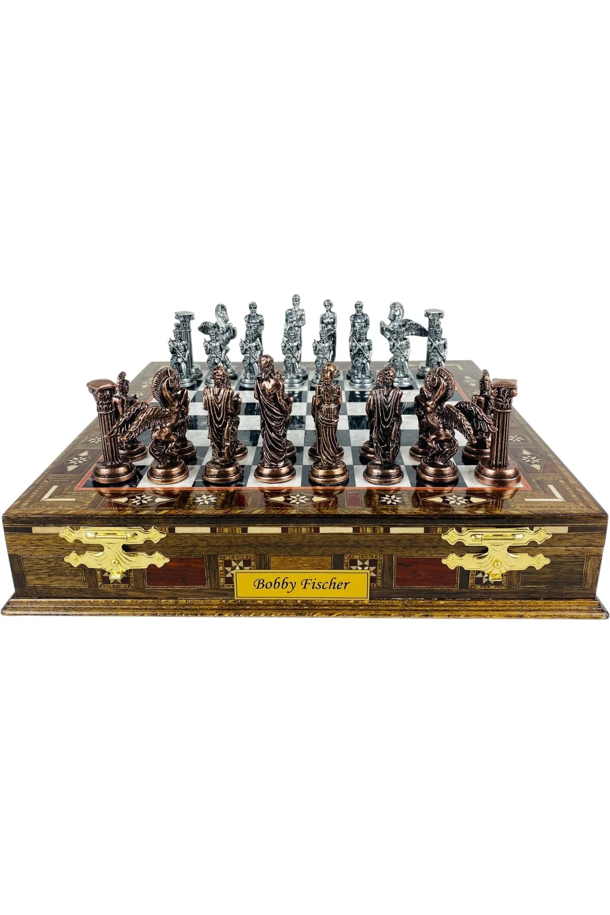 شطرنج اسطوره شناسی یونانی تیم دست ساز موزاییک مجموعه فلزی Tugra Gift Shop