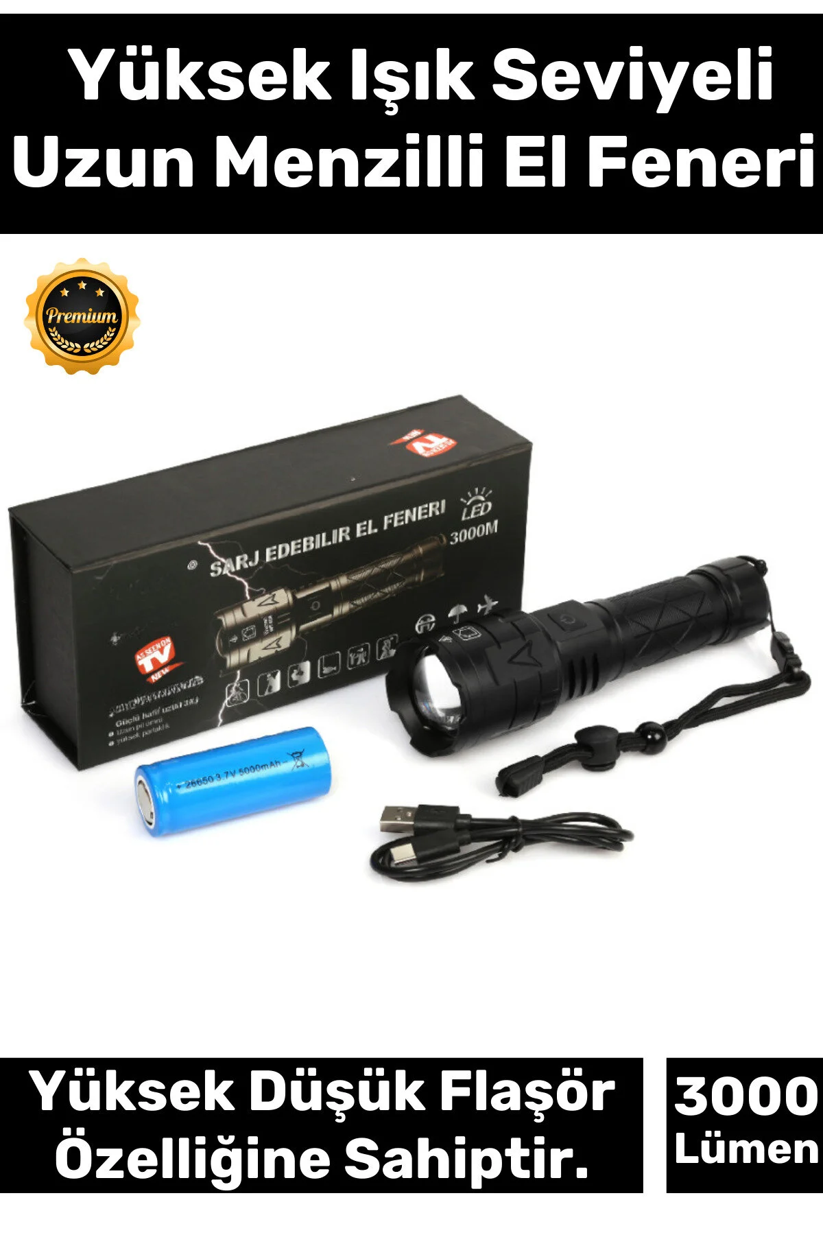 چراغ قوه PREMIUM 5 MODE DAYLIGHT LIGHTING 750 متر دامنه 8800 میلی آمپر ساعت 3000 قدرتمند فوق العاده Carlburn