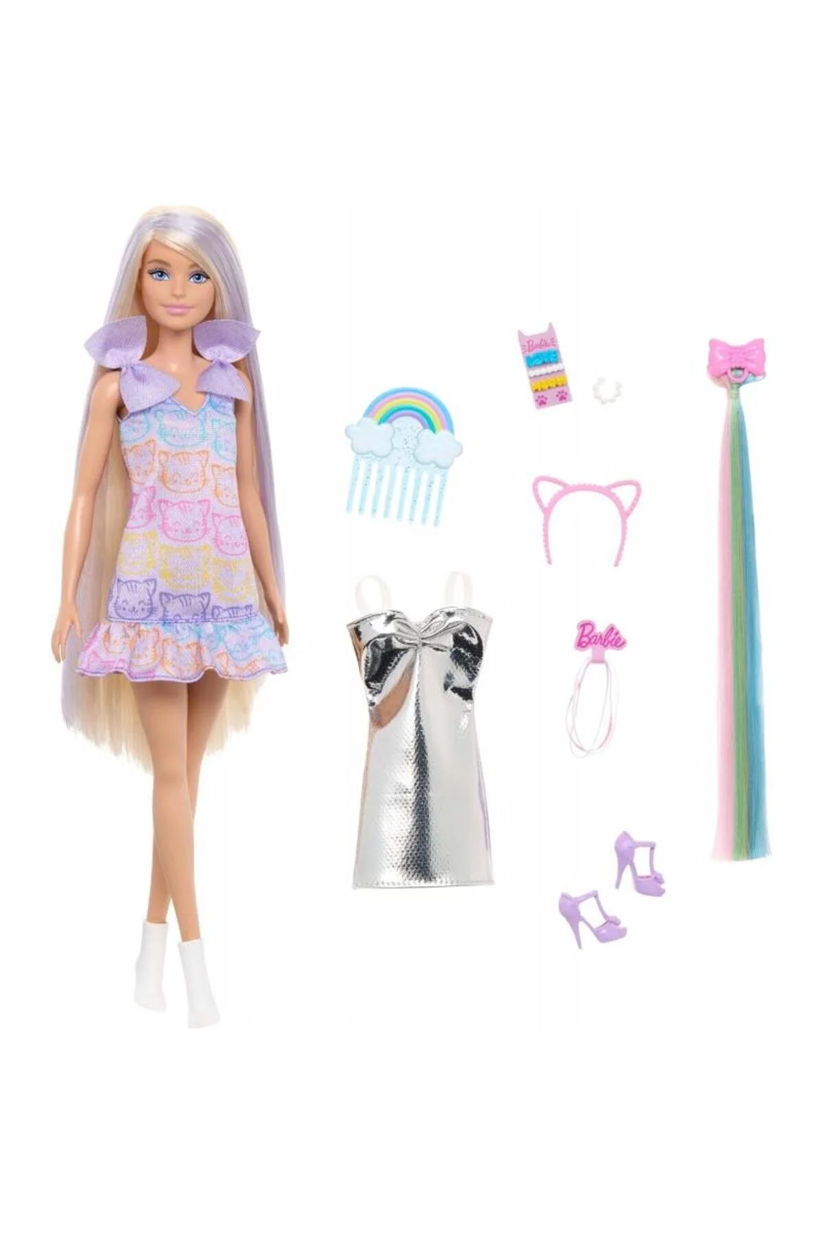 عروسک های اسباب بازی و لوازم جانبی ست JCT72 هایی با طرح موهای زرق برق دار بلند Barbie