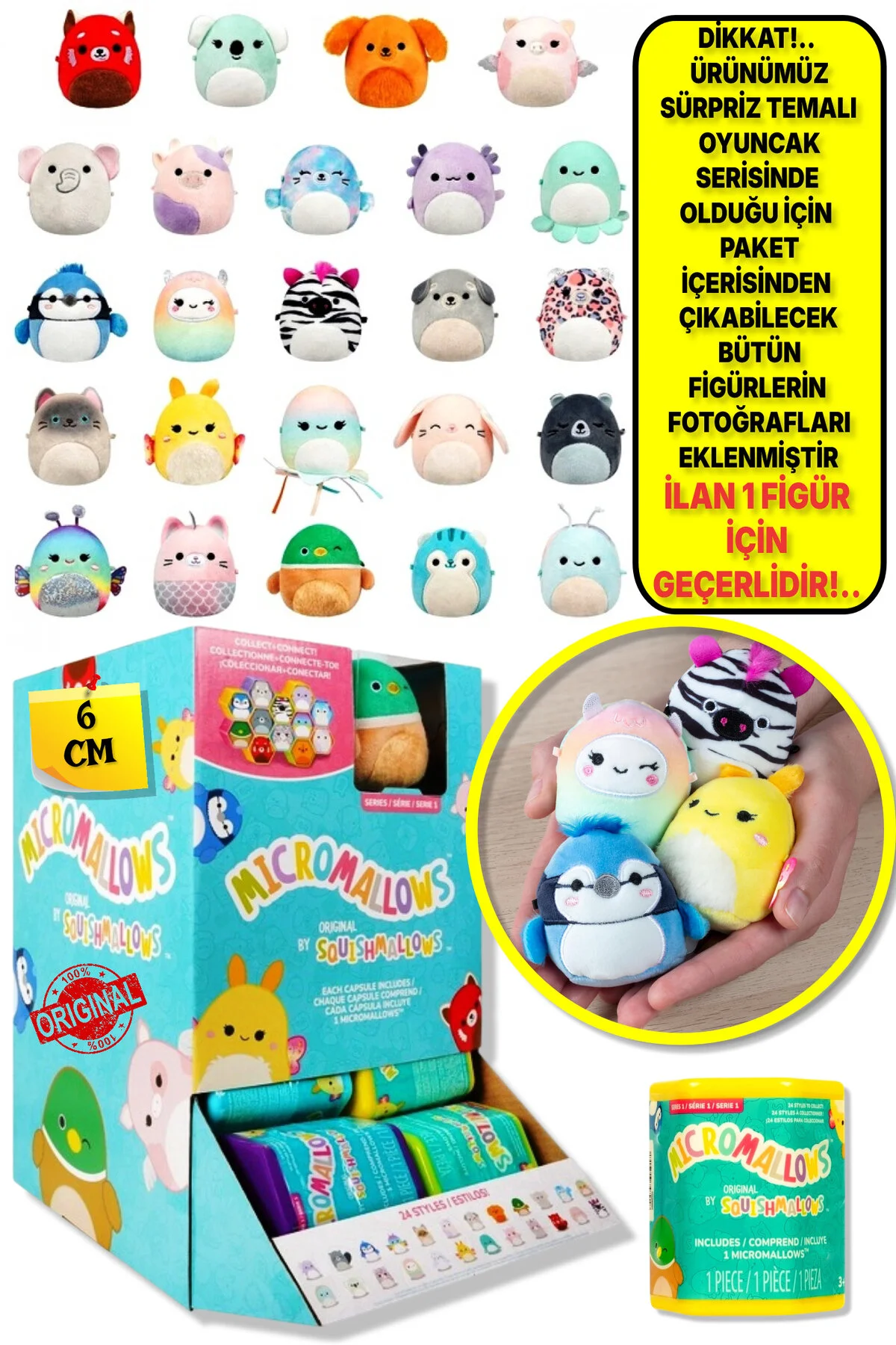 اسباب بازی های پشمی 1 تکه MICROMALLOWS SQUISHMALLOWS SURPRISE MINI SOFT PLASH TOY شکل 6 سانتی متر قطعه TOYFEST