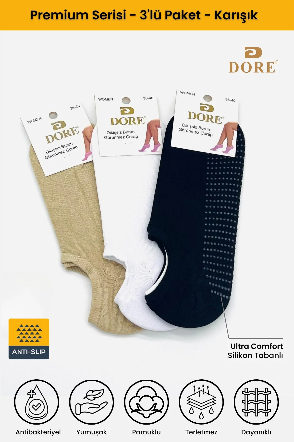 جوراب UNISEX ۳ جفت یوگا پیلاتس اورجینال DORE
