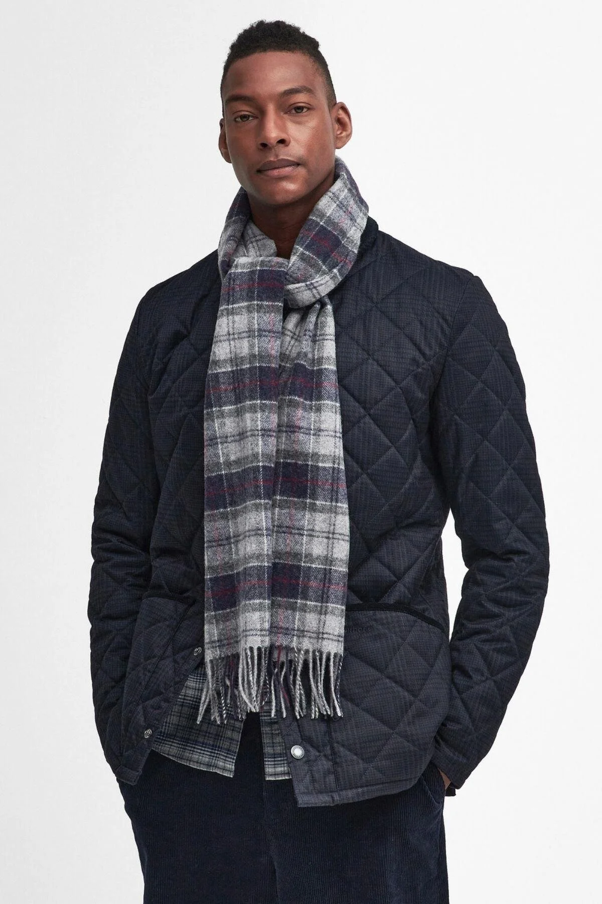 ست شال و کلاه بافتنی آبی مردانه زنانه WOOL WEFT 100 ٪ بره TN27 گرانیت Barbour