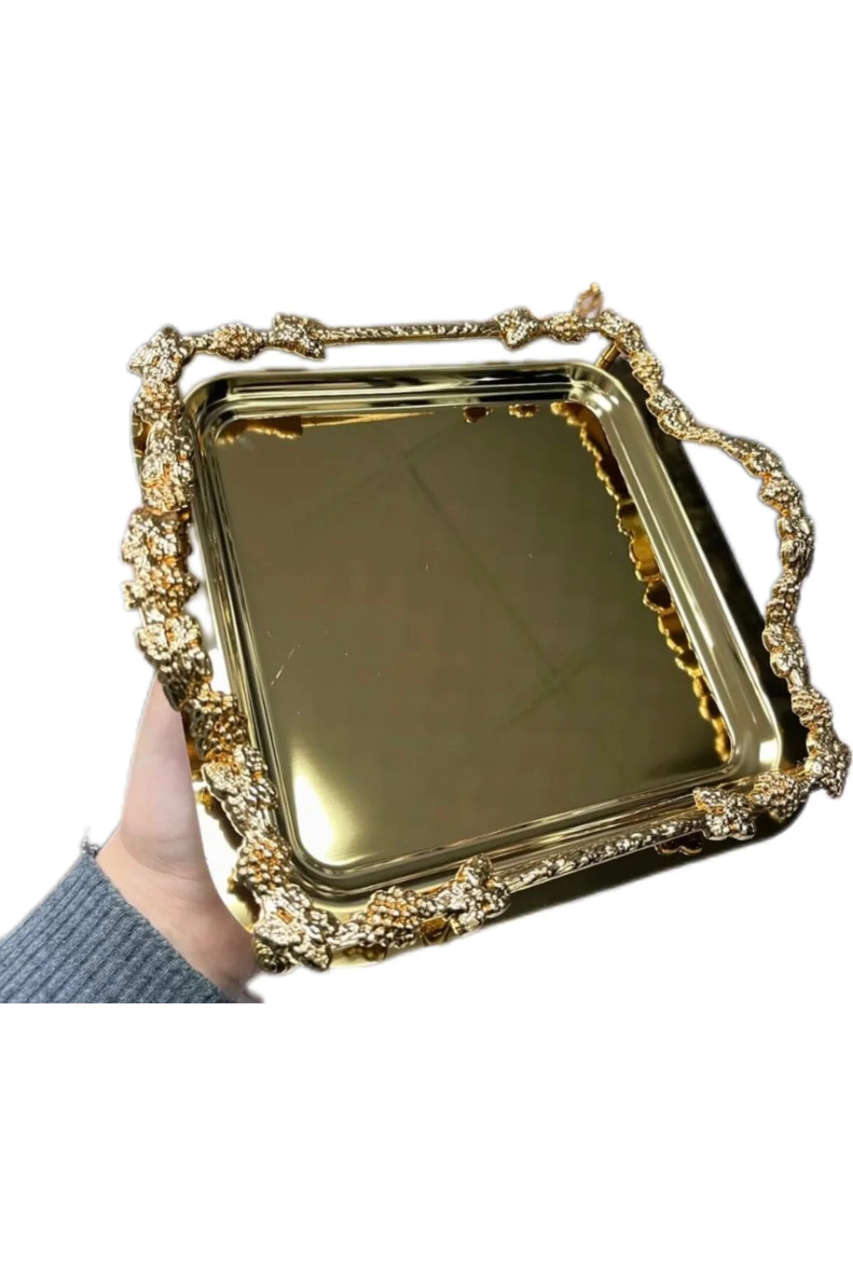 سینی ارائه فلز رنگ طلای ESTERHOMEDECOR 22CM hediye