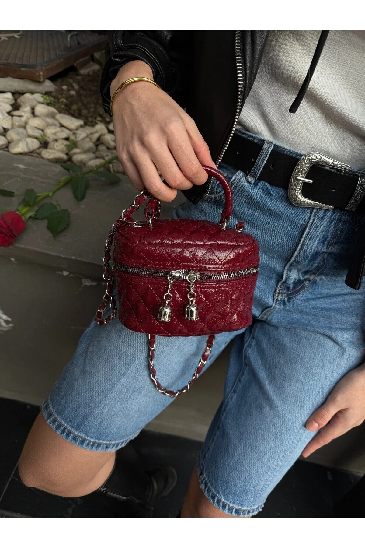 کیف شانه ای کراس بادی زنانه چرم مصنوعی ALMIRA CLARET RED minebag