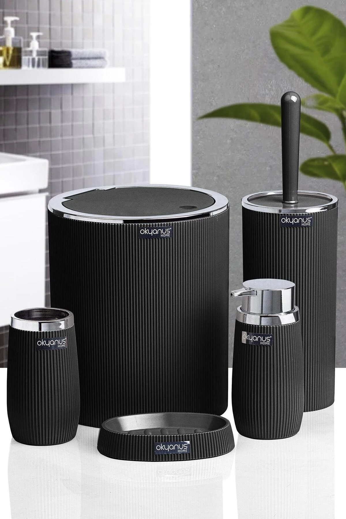 ست حمام مشکی 5 تکه راه کروم OKY 478 1 Okyanus Home