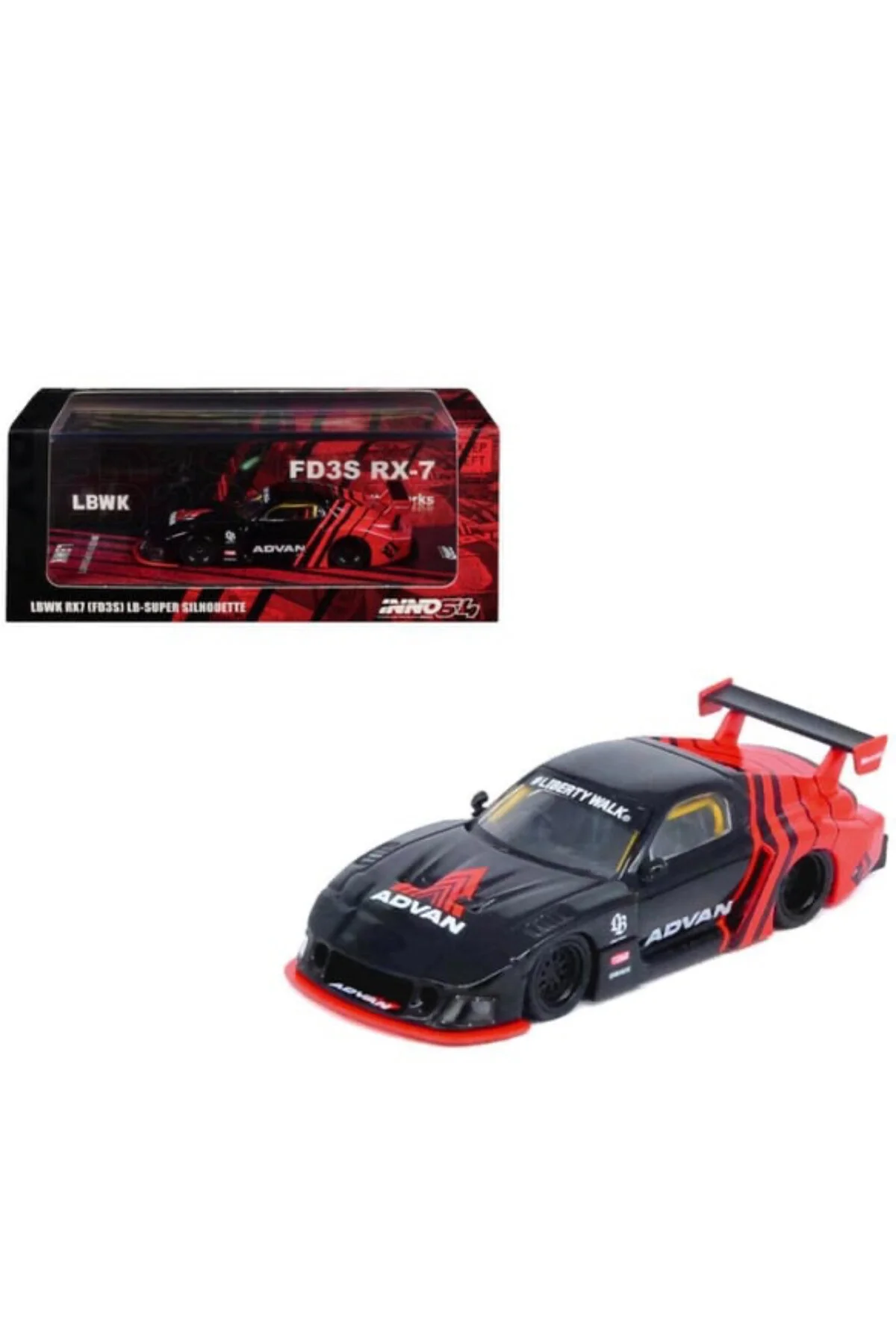 مدل خودرو INNO64 1 64 LBWK MAZDA RX7 FD3S LB ADVAN CLEVER ماشین سیاه Inno